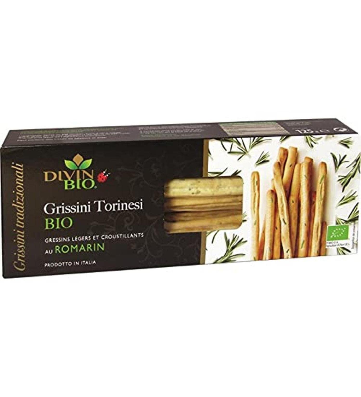 Divin Bio Grissini Torinesi Breadsticks with Organic Rosemary, 125g