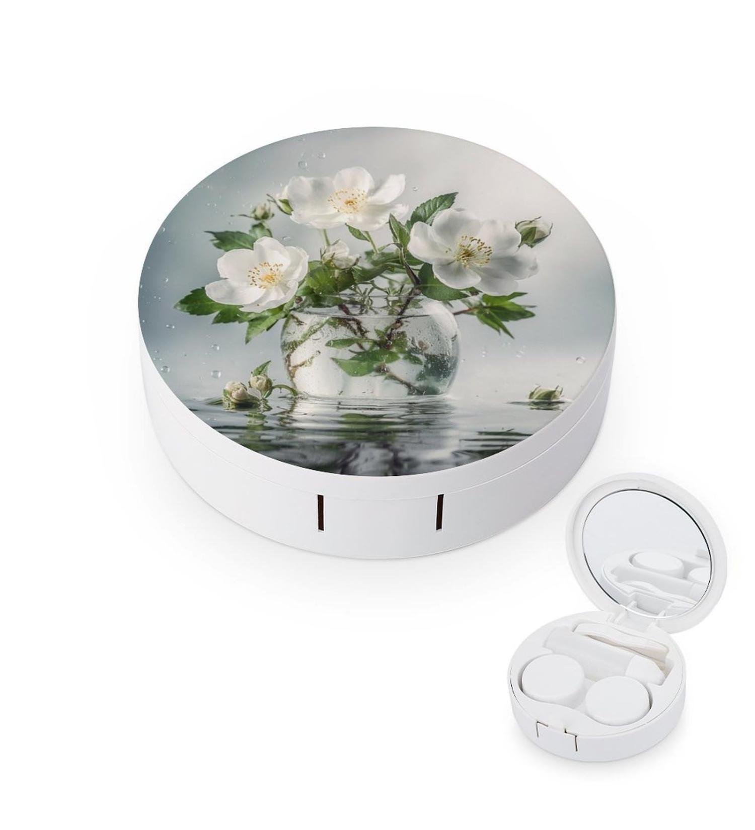 Shop Stylish Contact Lens Case with Flowers & Green Leaves - Portable Travel Storage Box - Buy Online on GoSupps.com