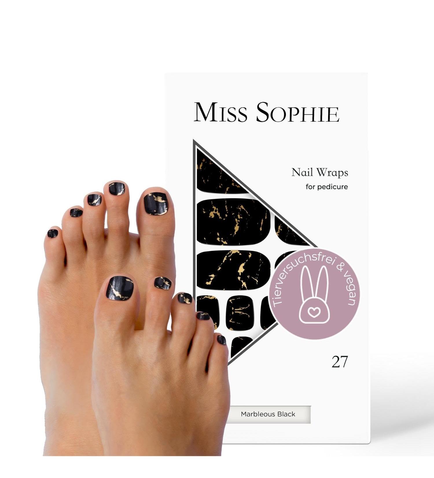 Original Miss Sophie Pedi Wraps | Marbleous Black Pedicure - 27 Ultra-Thin Nail Polish Stripes for Natural & Synthetic Nails | Perfect for Acrylic Gel & Shellac - Buy Online on GoSupps.com