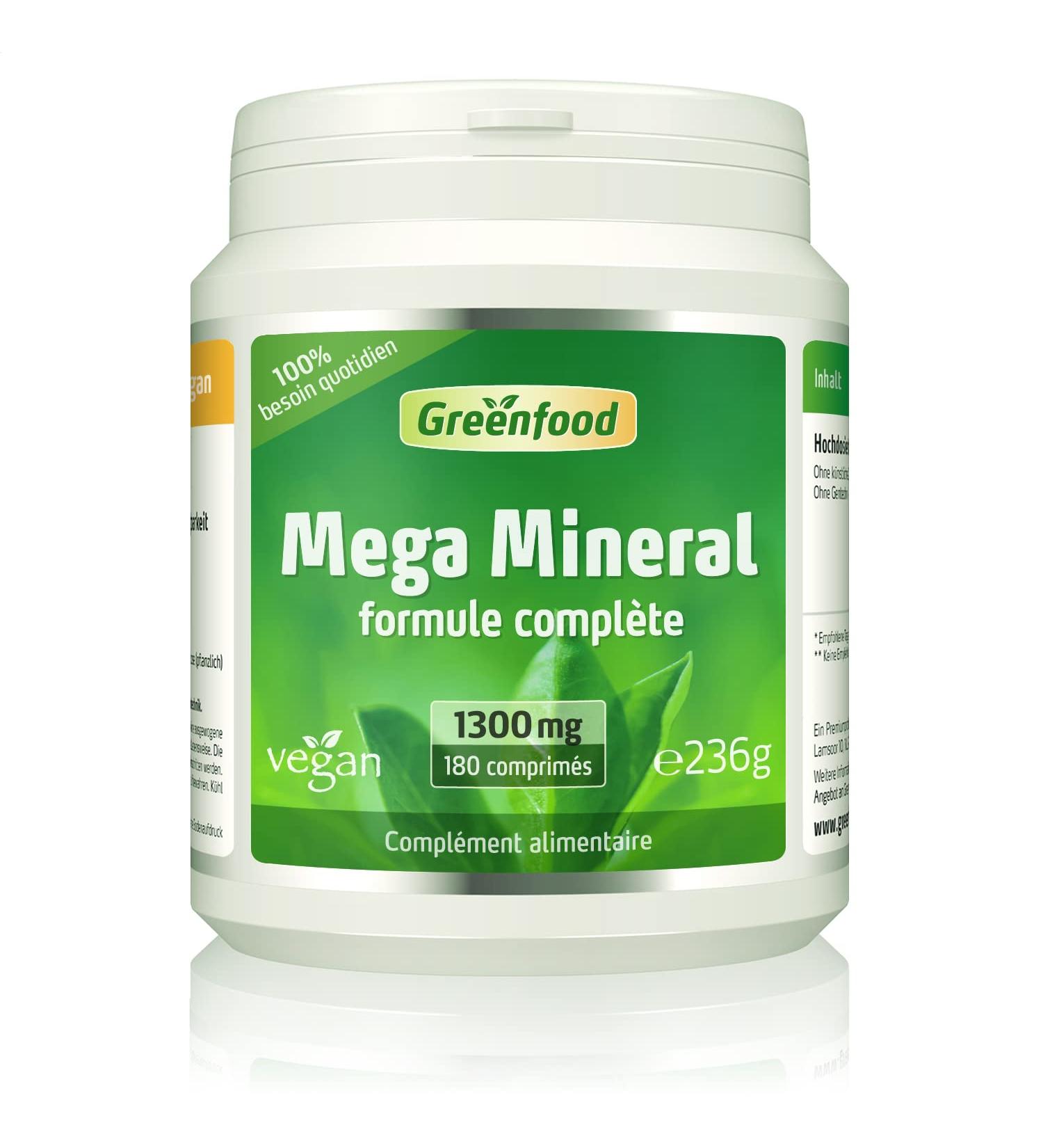 Greenfood Mega Mineral 1300 mg Extra High Dose 180 Tablets - No Artificial Additives No Genetic Engineering Vegan. - Buy Online on GoSupps.com