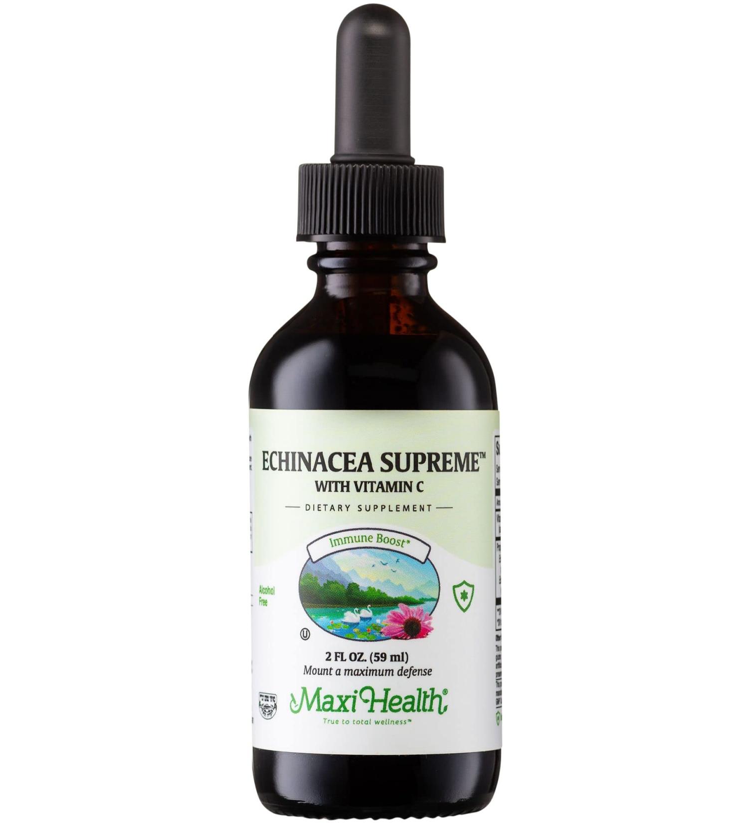 Maxi Health Organic Echinacea Supreme Liquid Extract with Vitamin C - 2 fl oz Immune Support Supplement - Buy Online on GoSupps.com
