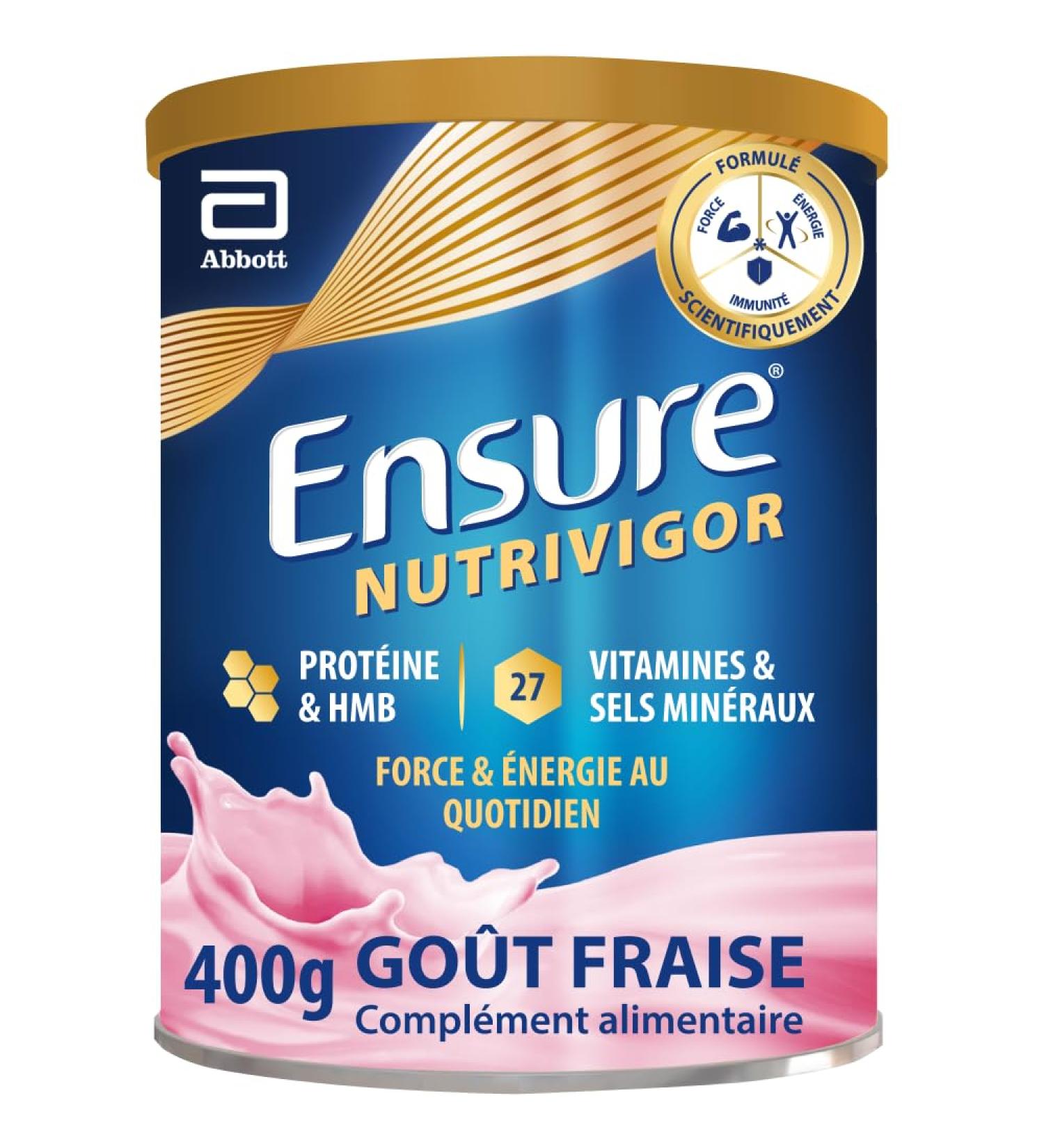 Ensure NutriVigor - Compl ment alimentaire avec prot ines 27 vitamines et min raux et HMB - Pour une alimentation saine et quilibr e - Fraise - 1 x 400 g 400g - Buy Online on GoSupps.com