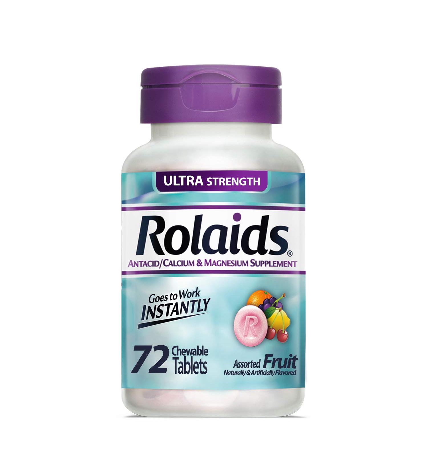 Rolaids Ultra Strength Antacid Chewable Tablets - 72 Count (Assorted Fruit) | Fast Heartburn Relief - Buy Online on GoSupps.com