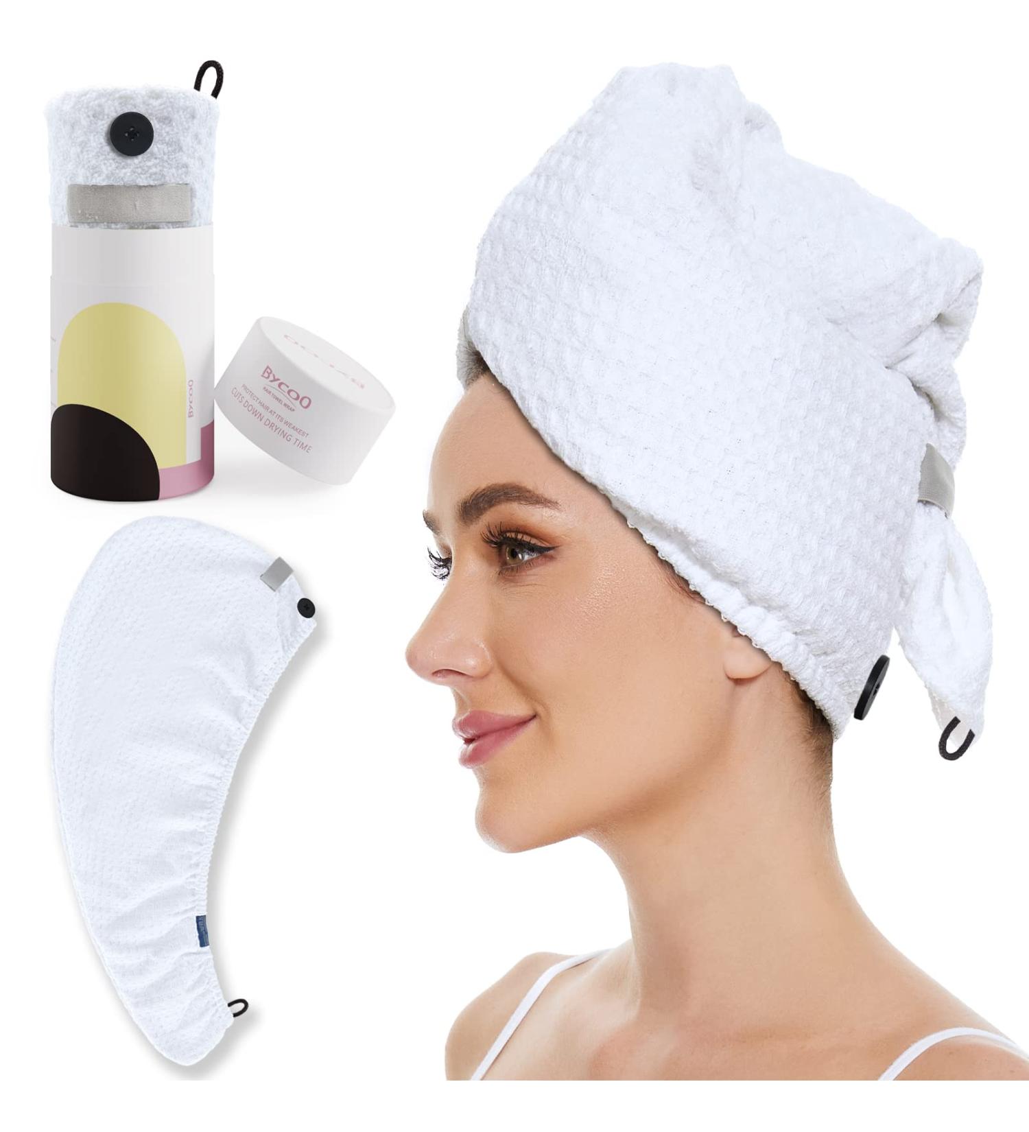 BYCOO Waffle Hair Towel Wrap | Large Microfiber Drying Towel | Anti-Frizz Head Towel | Super Absorbent & Quick Dry Hair Turban for Women | Ideal for Wet, Curly, Long & Thick Hair - White - Buy Online on GoSupps.com