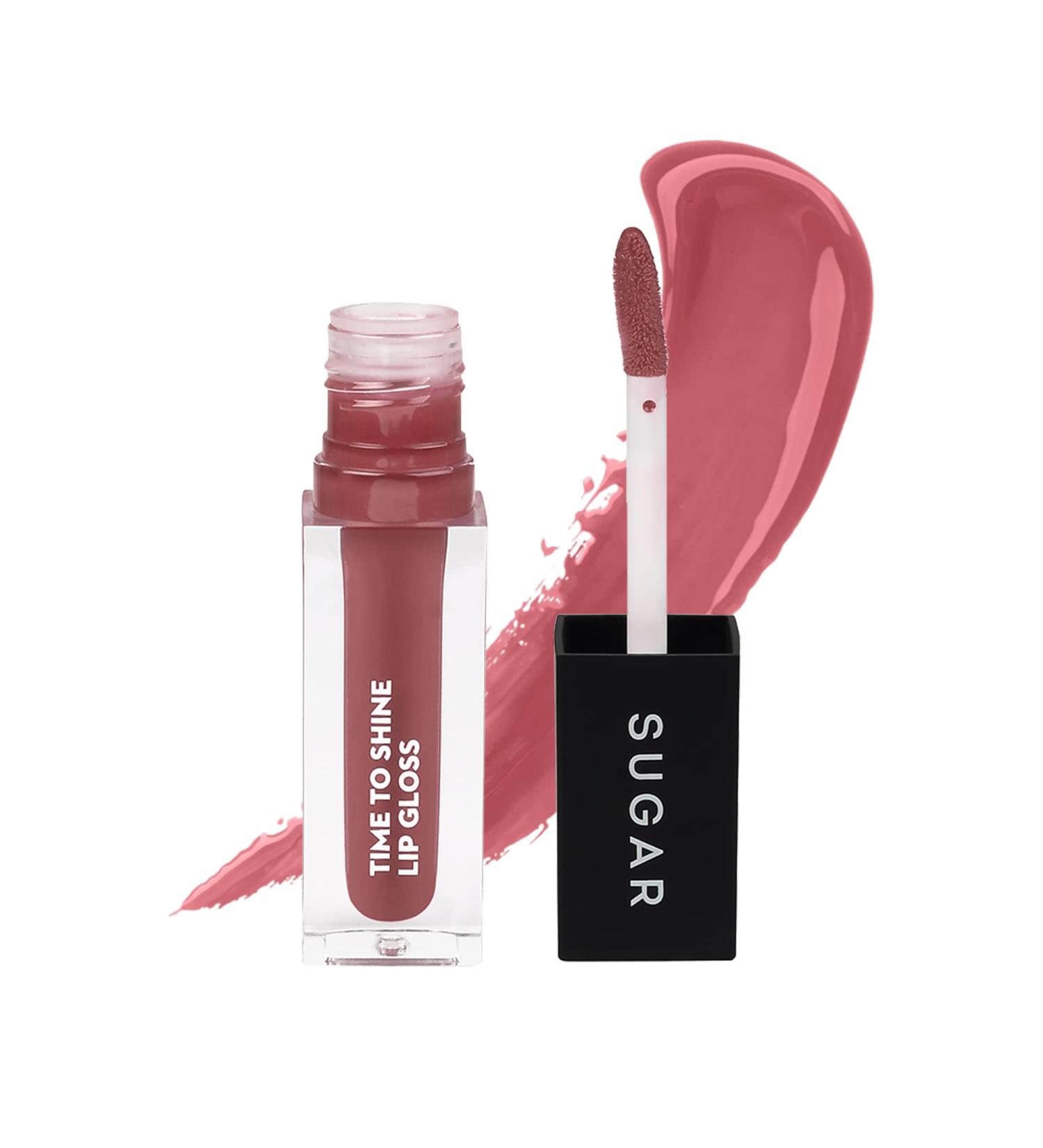 SUGAR Cosmetics Time To Shine Lip Gloss - Velma Pinkley (Pink Nude) with Jojoba Oil - Non-Sticky Formula - Buy Online on GoSupps.com