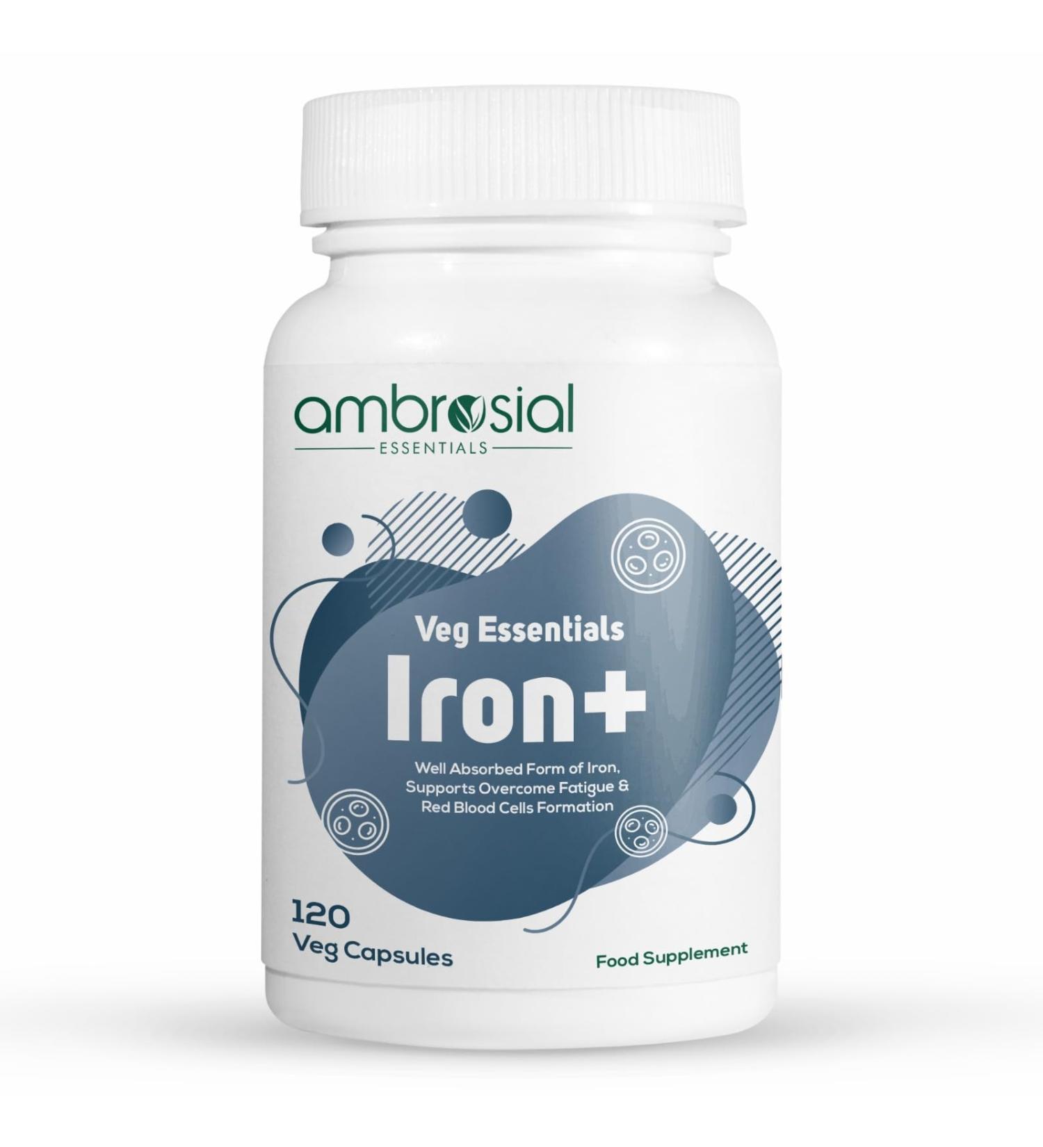 Ambrosial Iron+ 25mg Pack of 1-120 Capsules 120 Count (Pack of 1) - Buy Online on GoSupps.com