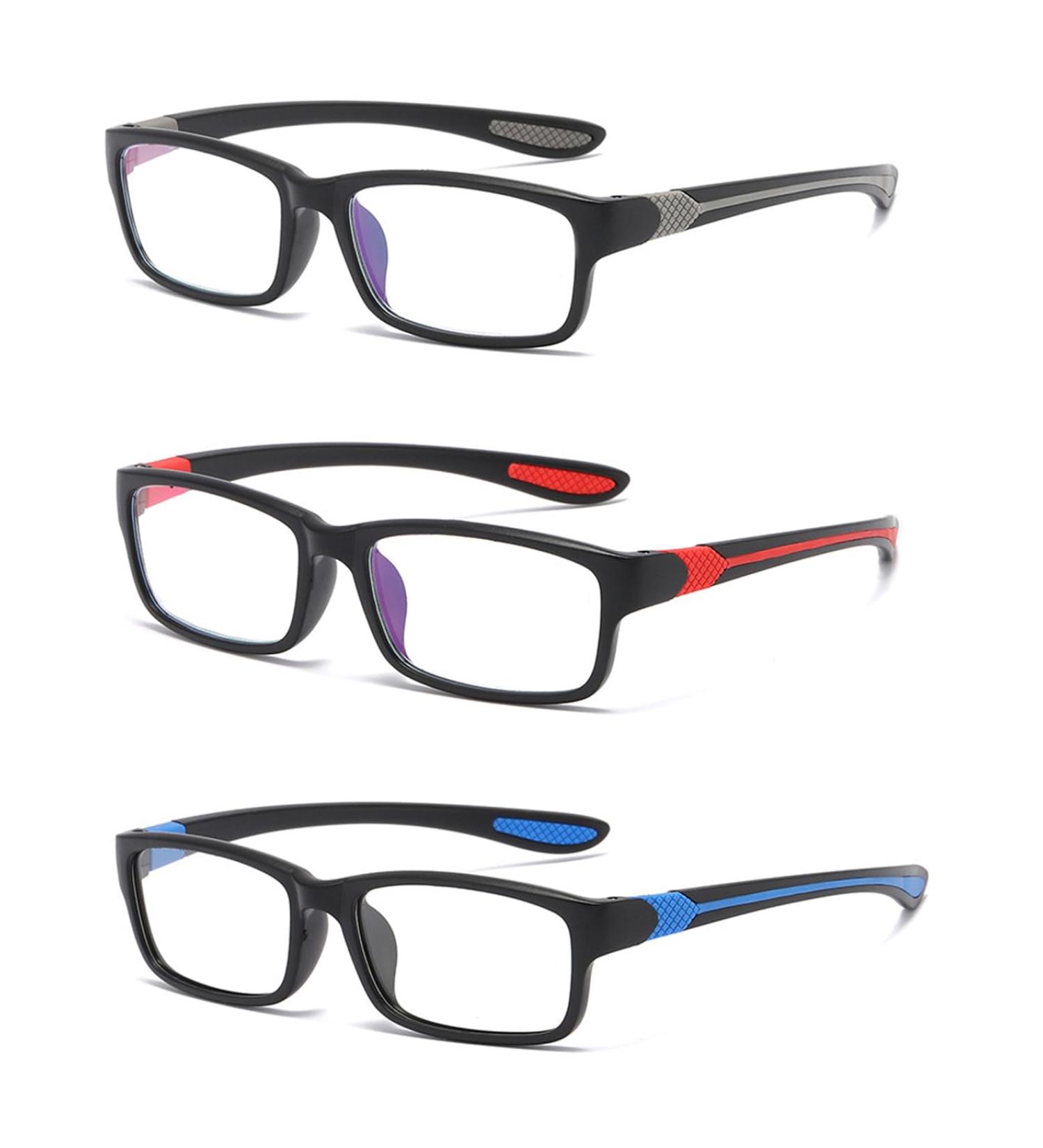 Eyglajdd TR90 Rectangle Two-Tone Reading Glasses - 3 Pack Gray-Blue-Red Blue Light Blocking 2.5x Reading Aid - International Shipping Available - Buy Online on GoSupps.com