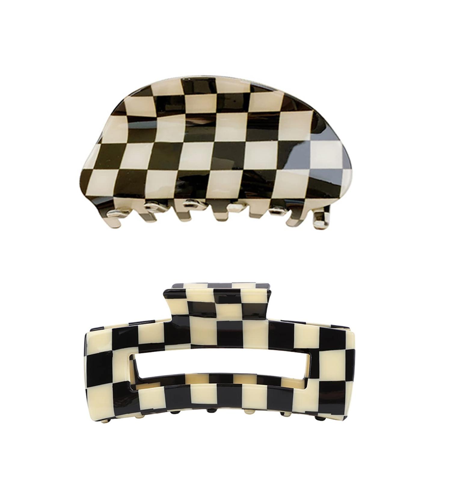 2PCS Checkered Hair Claw Clips - Classic 80's Aesthetic Hair Barrettes for Girls - Buy Online on GoSupps.com