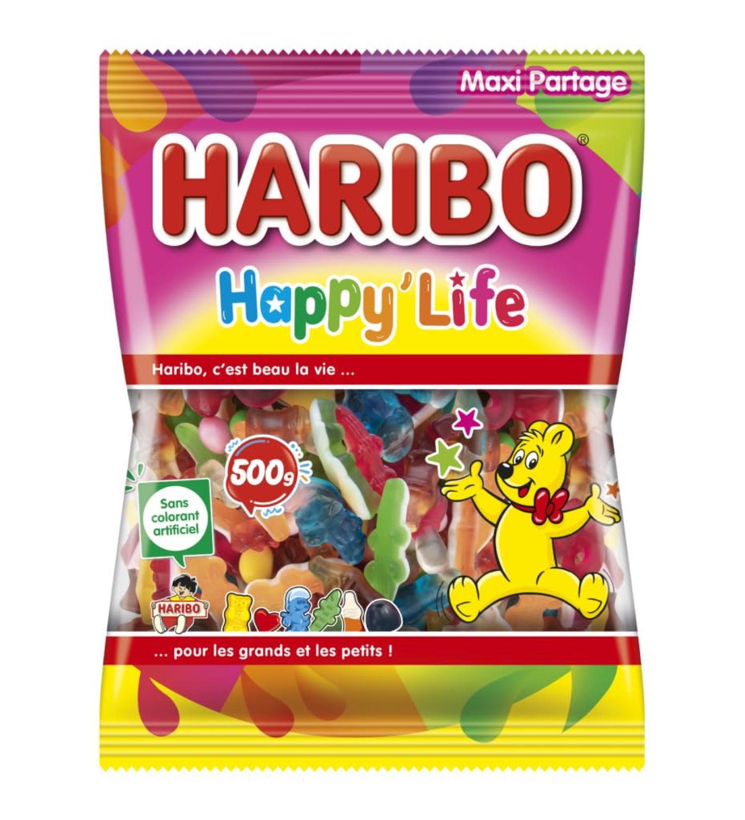 HARIBO - Happy Life - Assortiment De Bonbons Sans Colorants Artificiels - Sachet - 500 g