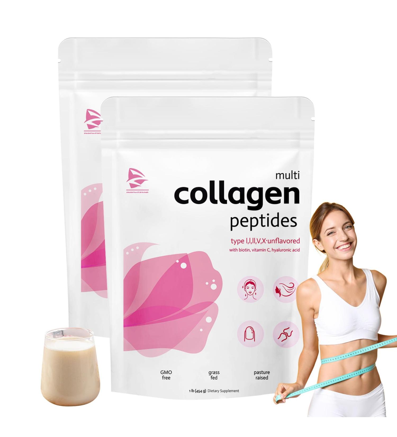 Multi Collagen Protein Powder Hydrolyzed Protein Peptides (Type 1 11 11 V X) with Hyaluronic Acid Biotin & Vitamin C - Unflavored For Healthier Skin Long Term - 454g (2) - Buy Online on GoSupps.com