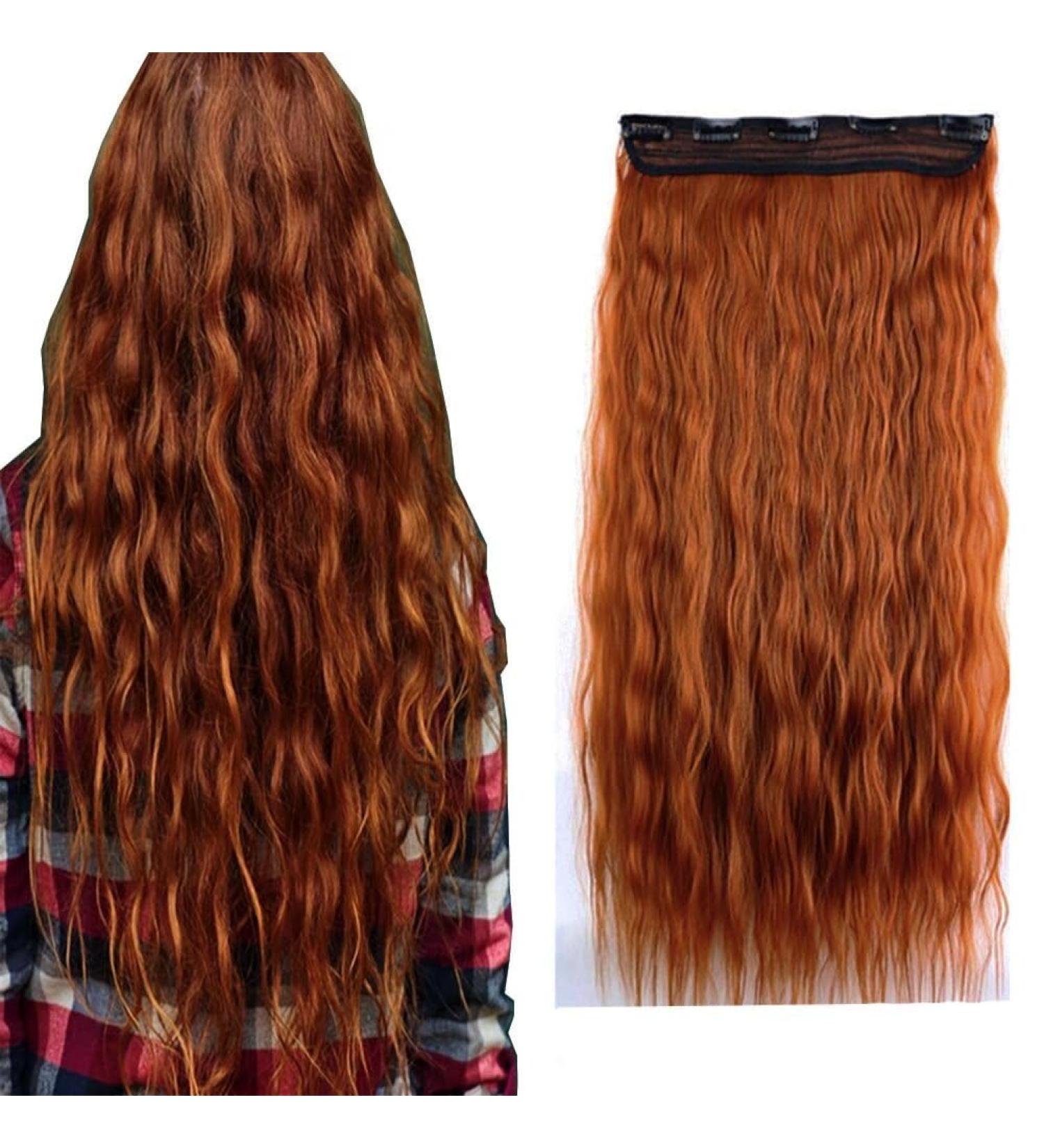 iLUU 24" 110g Long Corn Wave #119 Copper Red Fashion Color Clip on Hair Extensions Heat-resisting Fiber Synthetic Hair Pieces Deep Wave Clip in Hair Extensions for Party #119-copper red - Buy Online on GoSupps.com