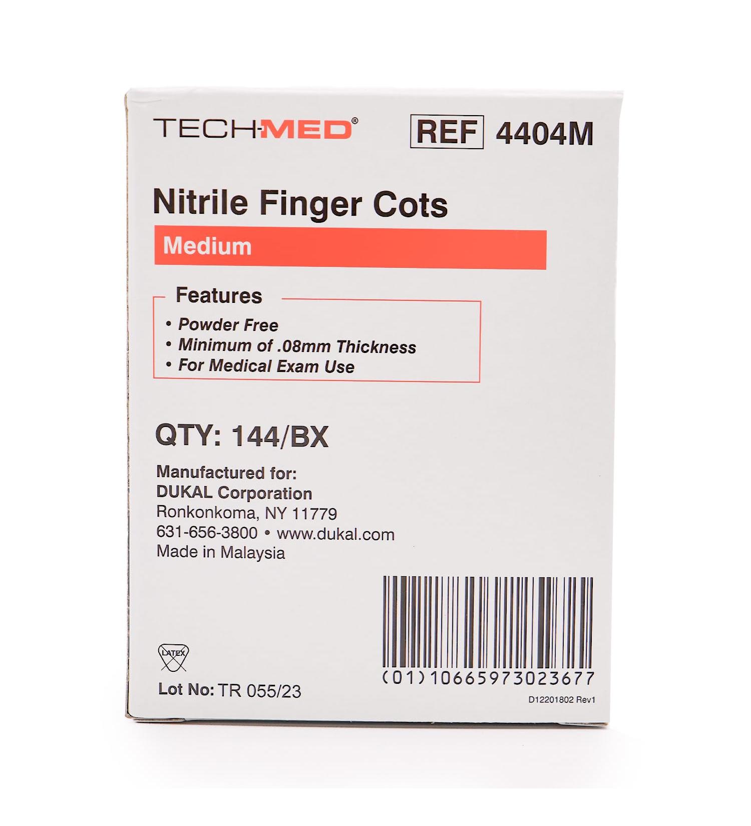 Dukal TEC 4404M Tech-Med Nitrile Finger Cots - Medium 0.08mm Thickness (144 Pack) | Shop Internationally - Buy Online on GoSupps.com
