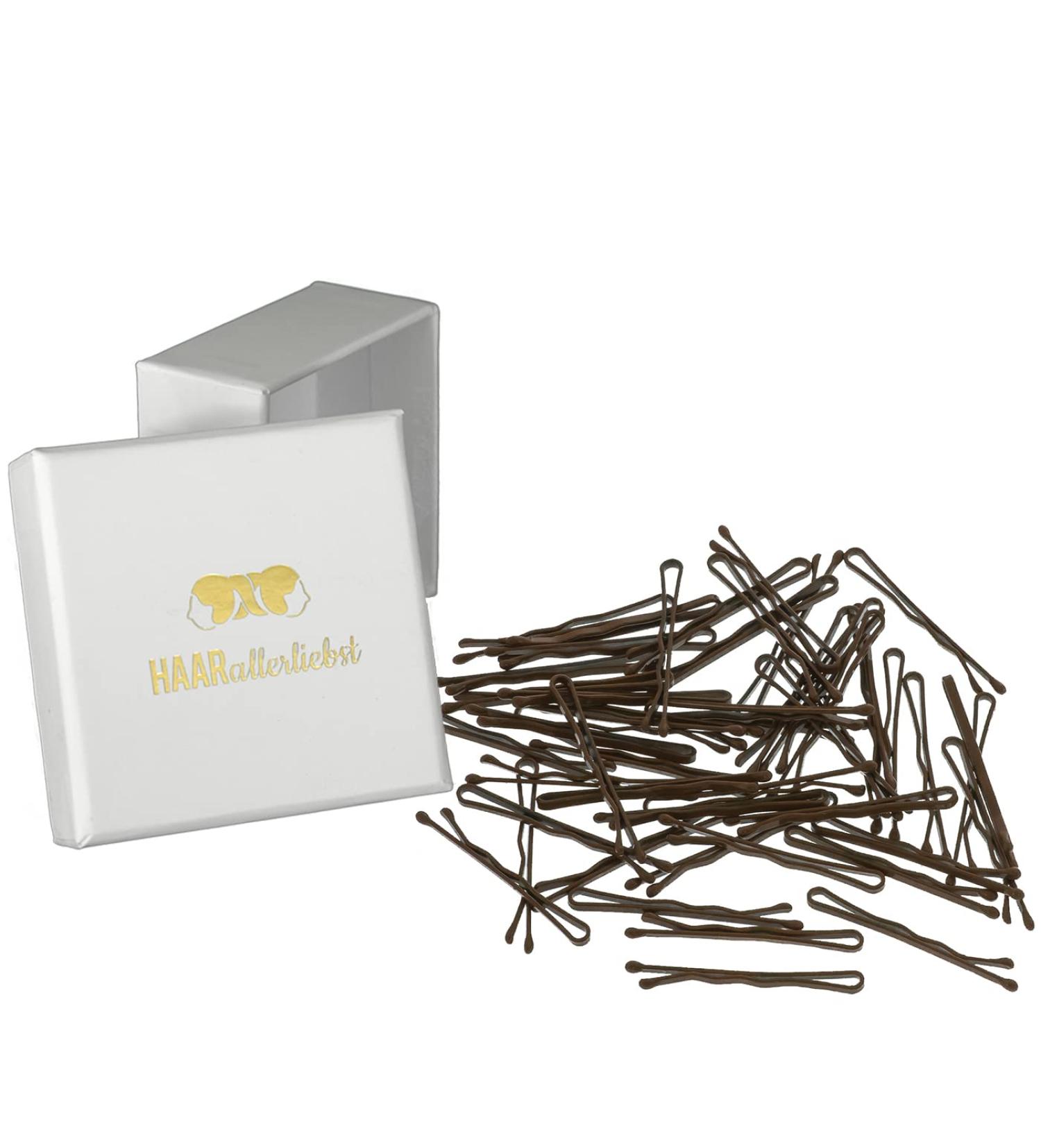 HAARallerliebst 50 Mini Hair Clips Bobby Pins - Brown 3.4cm in Pink Box | International Shipping - Buy Online on GoSupps.com