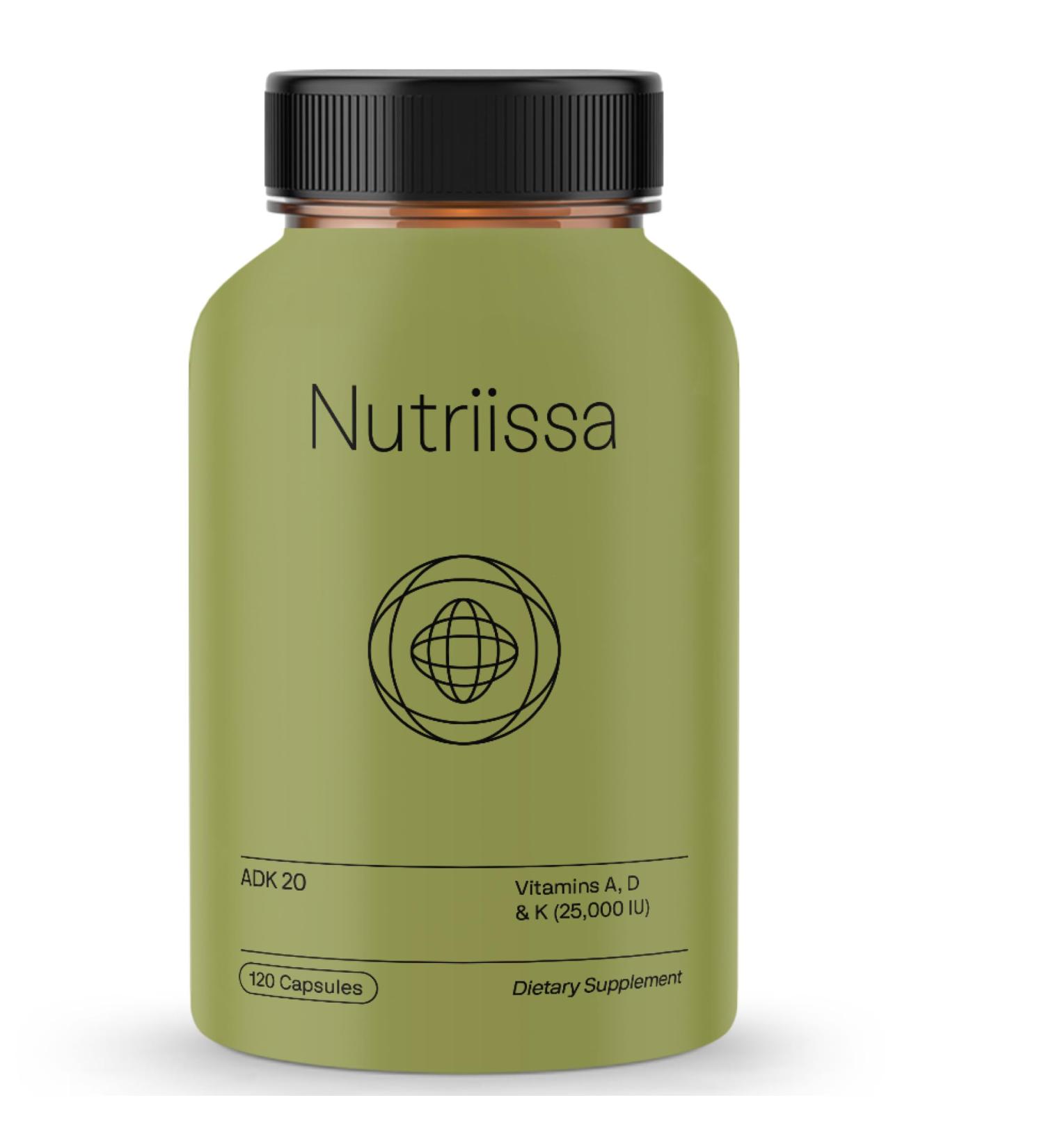 Nutriissa ADK 20 - Immune & Bone Health Support with Vitamins A, D & K (25,000 IU) - 4-Month Supply - EPEB Certified for Purity & Potency - 120 Vegan Capsules - Buy Online on GoSupps.com