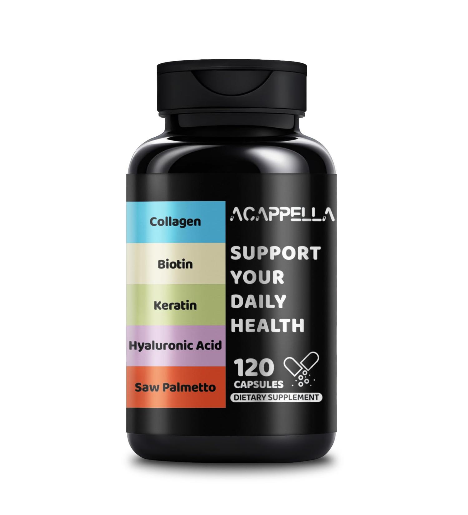 ACAPPELLA Collagen Pills Biotin Keratin Hyaluronic Acid Saw Palmetto Hair Skin and Nails Vitamins Hair Growth Vitamins Capsules for Women (1) - Buy Online on GoSupps.com