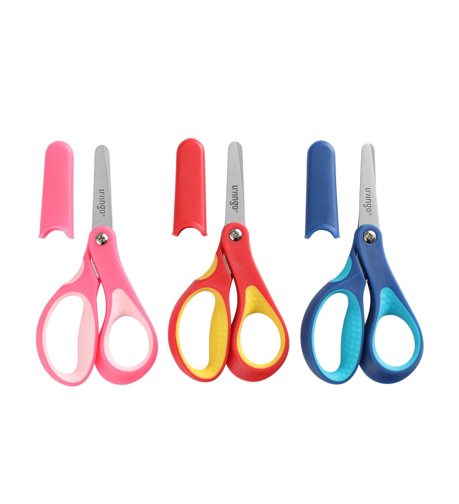 LIVINGO 5" Small School Student Blunt Kids Craft Scissors  Sharp Stainless Steel Blades Safety Comfort Grip for Children Cutting Paper  Assorted Color  3 Pack Pink/Red/Blue - Buy Online on GoSupps.com