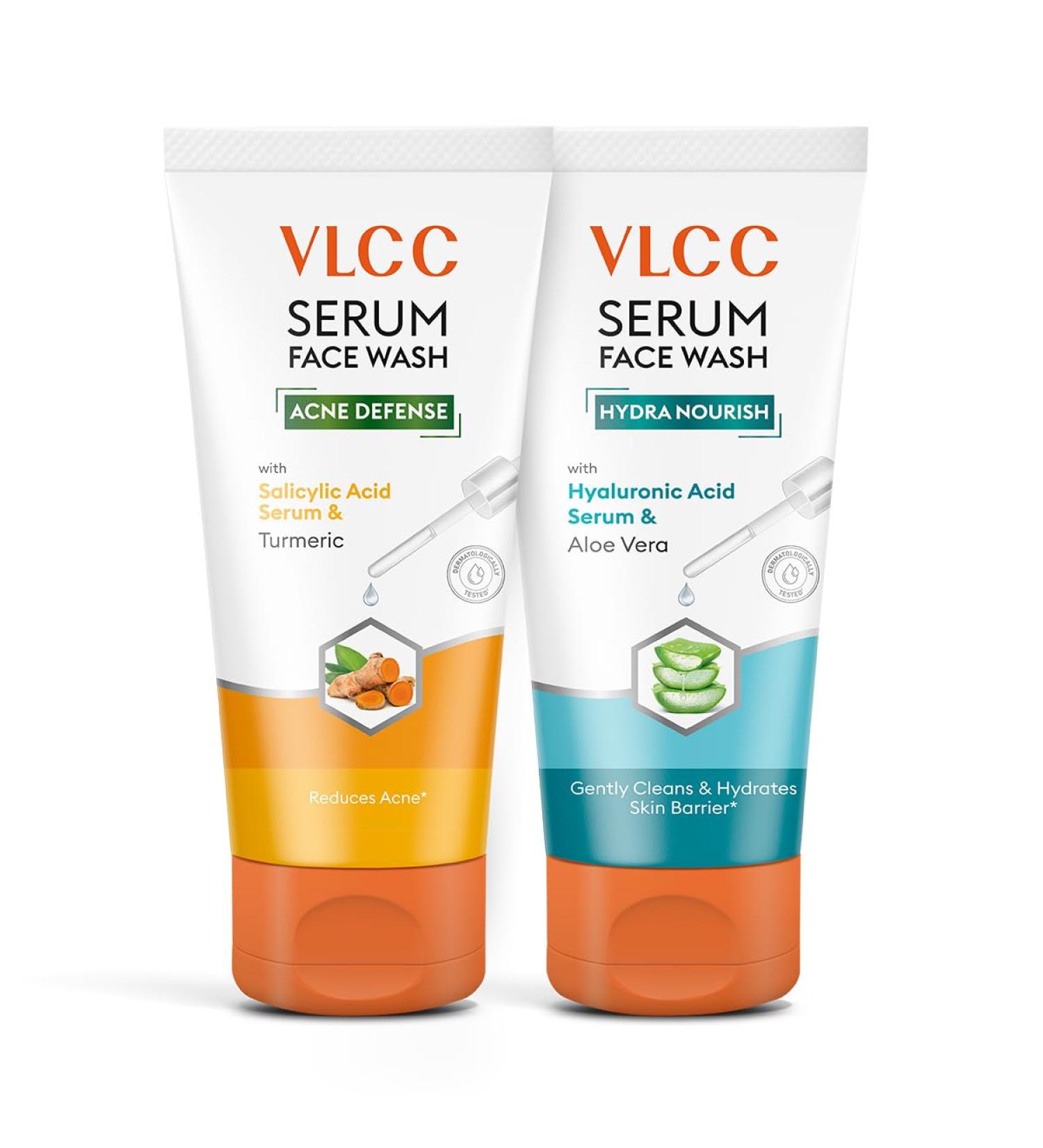 Buy VLCC Salicylic Acid & Turmeric Serum Facewash 150ml | Free Hyaluronic Acid & Aloe Vera Facewash 150ml - International Shipping Available - Buy Online on GoSupps.com