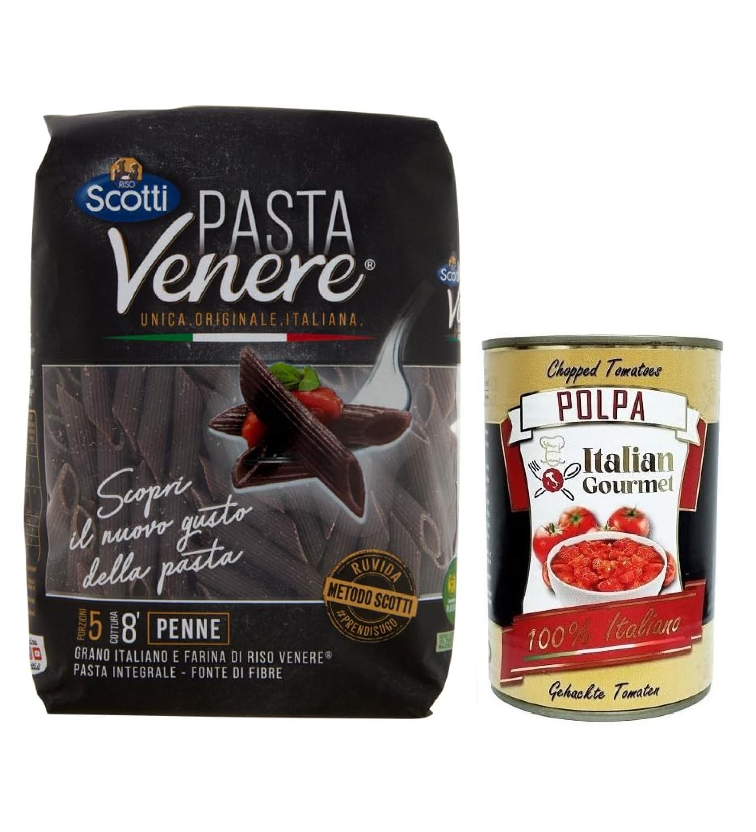  Italian Gourmet E.R. Riso Scotti Pasta Venere Penne Rigate Pasta made from durum wheat semolina and wholegrain Venere black rice flour 400g + 400g box - Buy Online on GoSupps.com