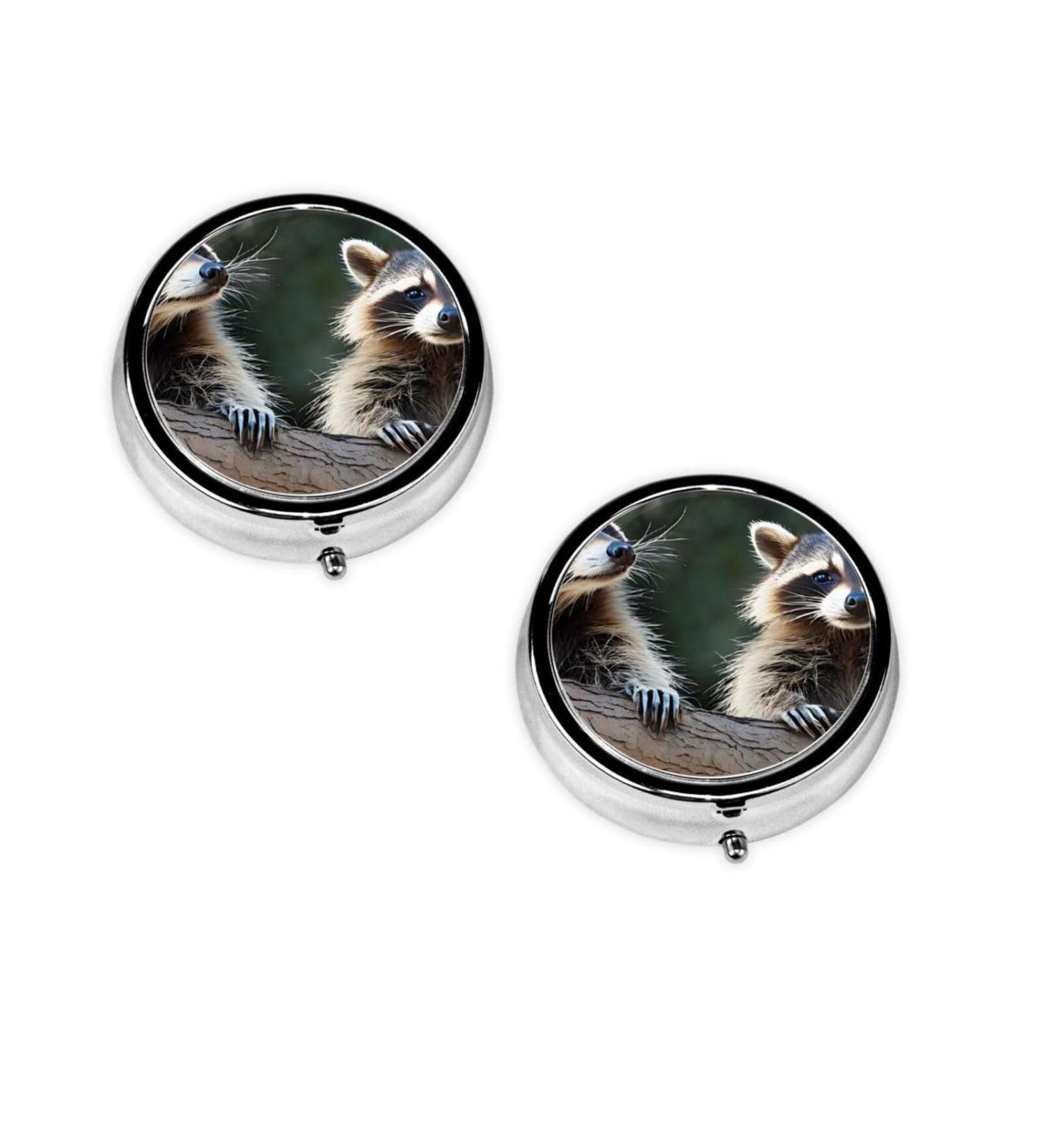 Little Raccoon Face Round Pill Box | 3 Compartment Portable Travel Organizer for Vitamins & Medicines - Buy Online on GoSupps.com
