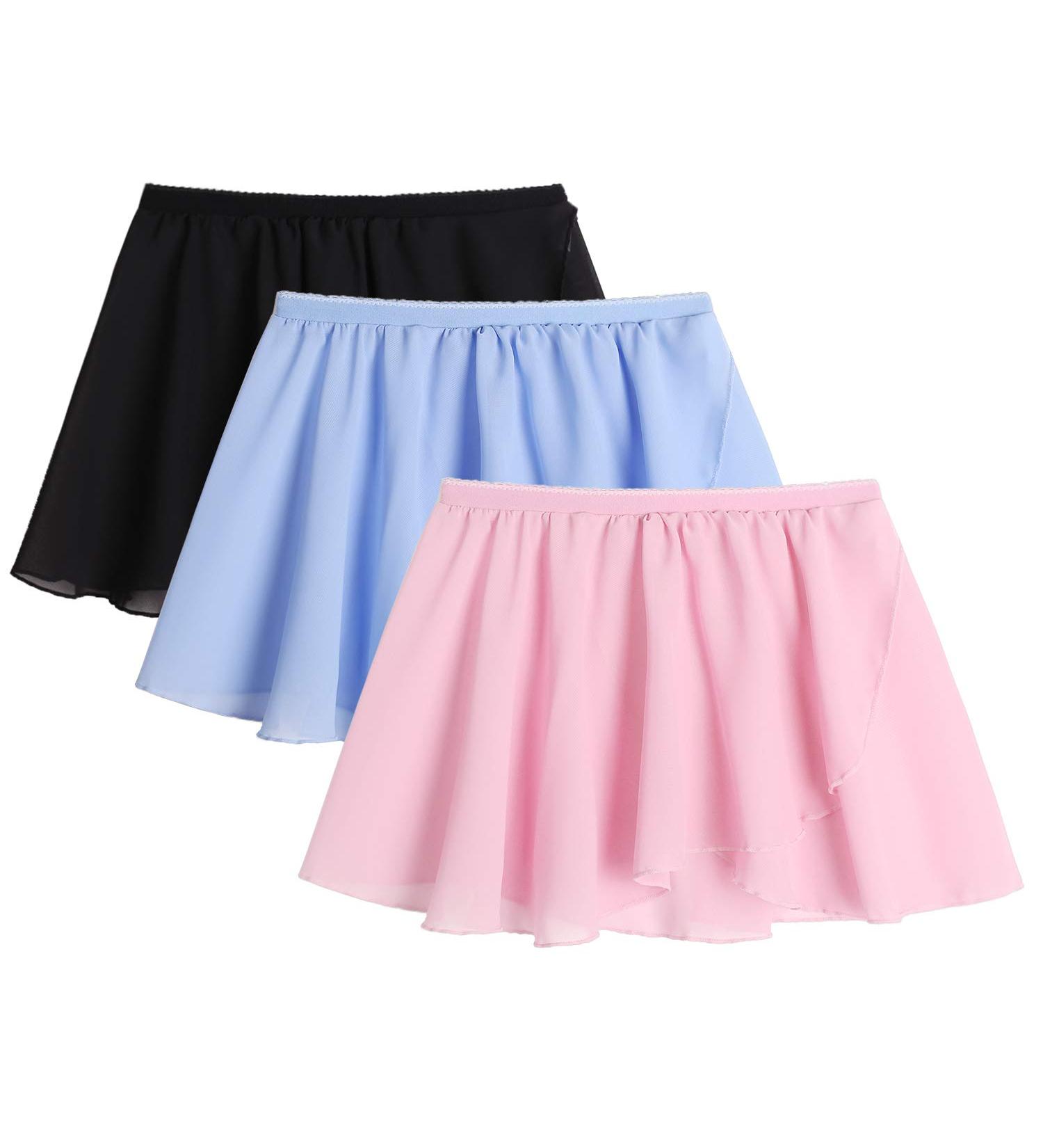 Arshiner Girls Ballet Skirts Dance 3 Pack Chiffon Wrap - Black/Pink/Blue - Size 8-9 Years - Buy Online on GoSupps.com