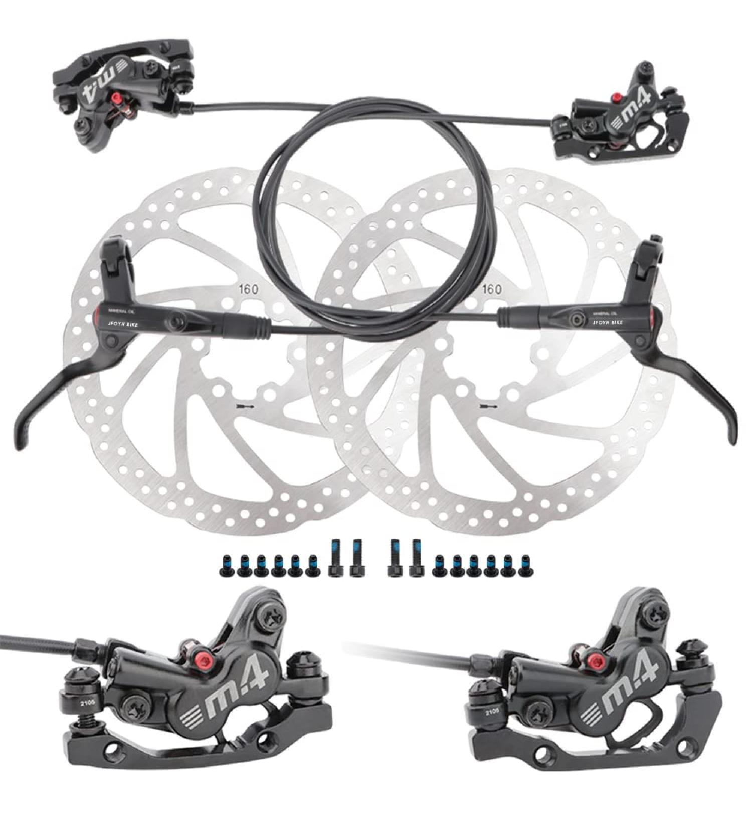 JFOYH 4-Piston MTB Hydraulic Brake Set with 160mm Floating Disc Rotors - Front and Rear Disc Brake Kit MT2000- Pre-Bled, Original Pads Included - Buy Online on GoSupps.com