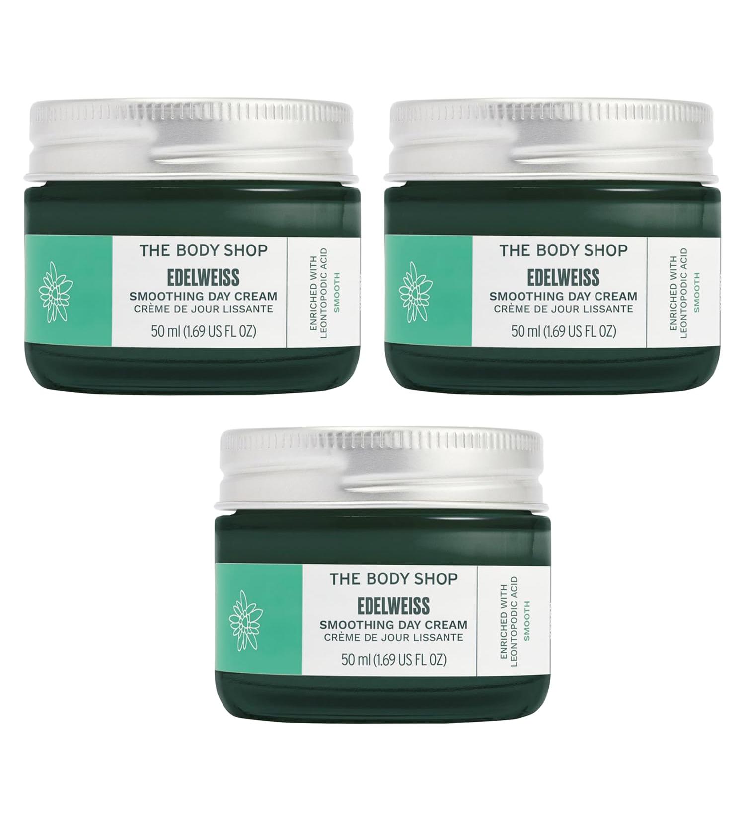 Nature Co 3x THE BODY SHOP Edelweiss Smoothing Day Cream each 50 ml 48 hours of moisture