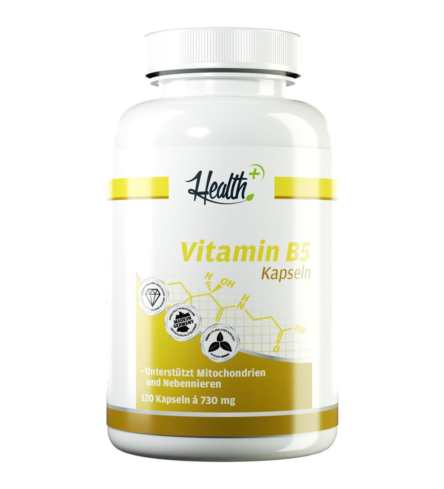 Zec+ Nutrition Health+ Vitamin B5 -120 vitamin B capsules with 500 mg pure pantothenic acid per capsule Made in Germany