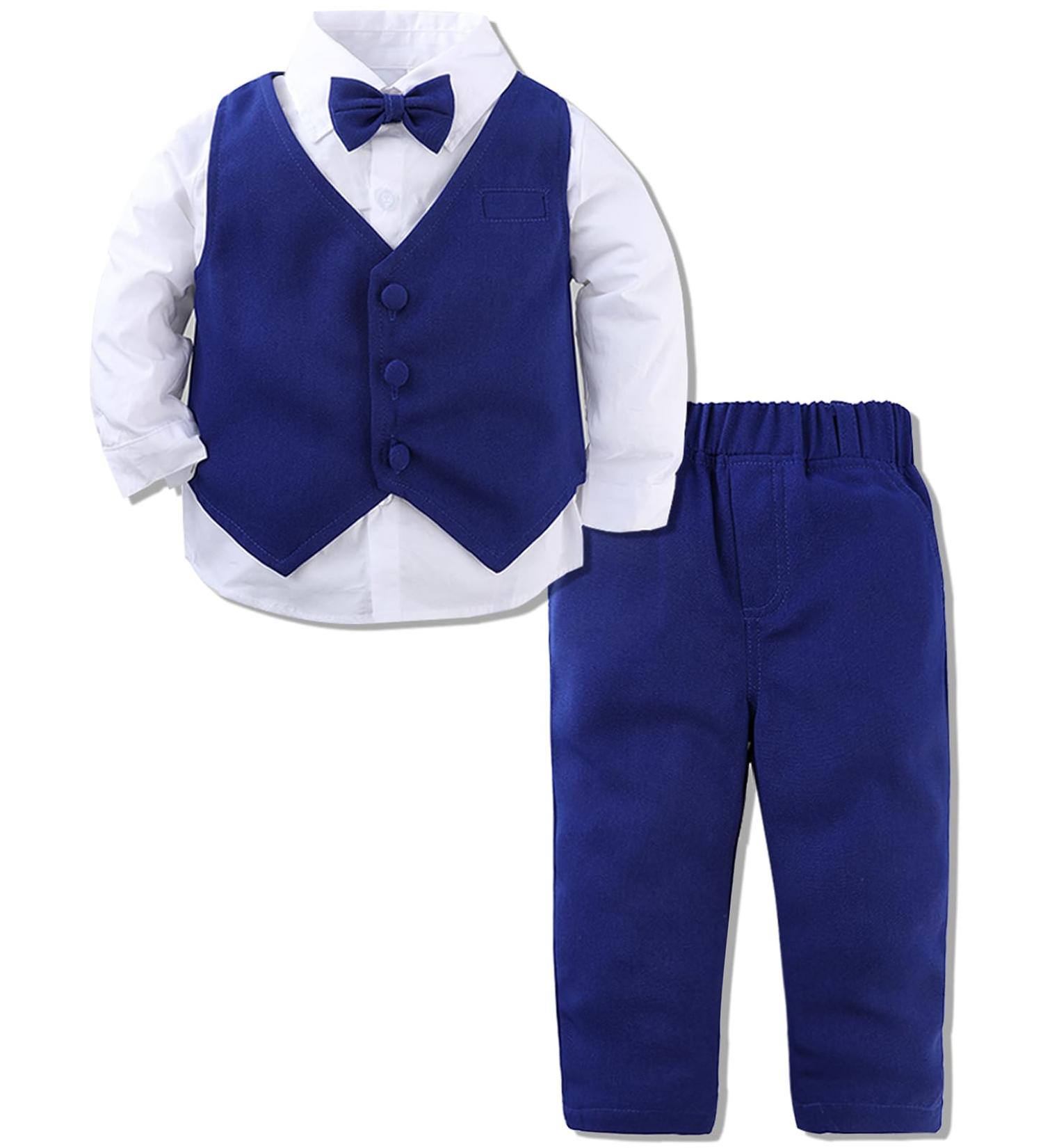 Mint Green Baby Boys Gentleman Suit Set | Blue Long Sleeve Shirt, Bowtie, Waistcoat & Pants | Size 4-5 Years - Buy Online on GoSupps.com