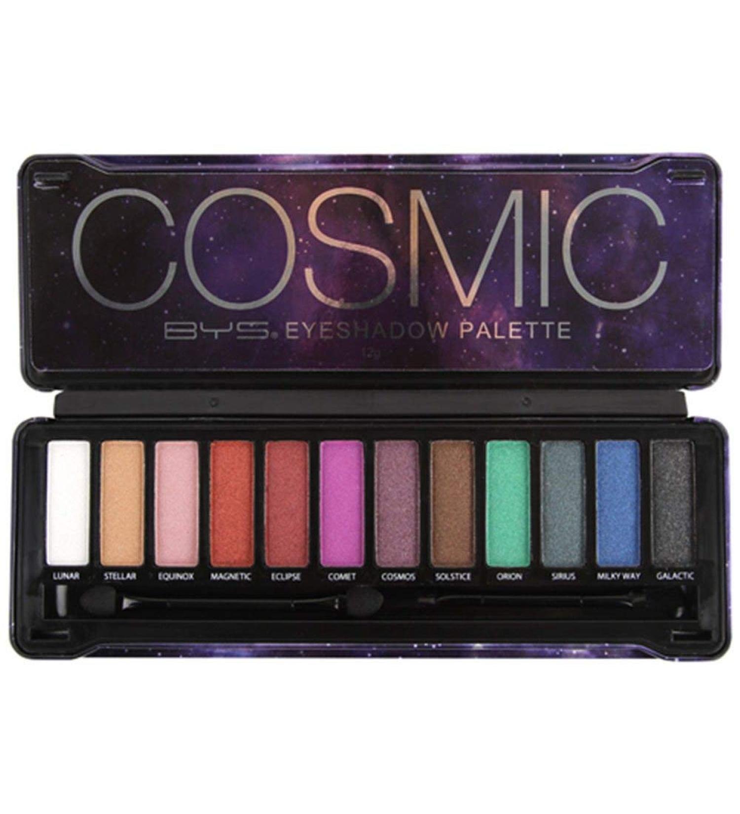 BYS Cosmic Eyeshadow Palette Tin with Mirror & Applicator 12 Shades Shimmer Unicorn Bold Bright Neon Galaxy