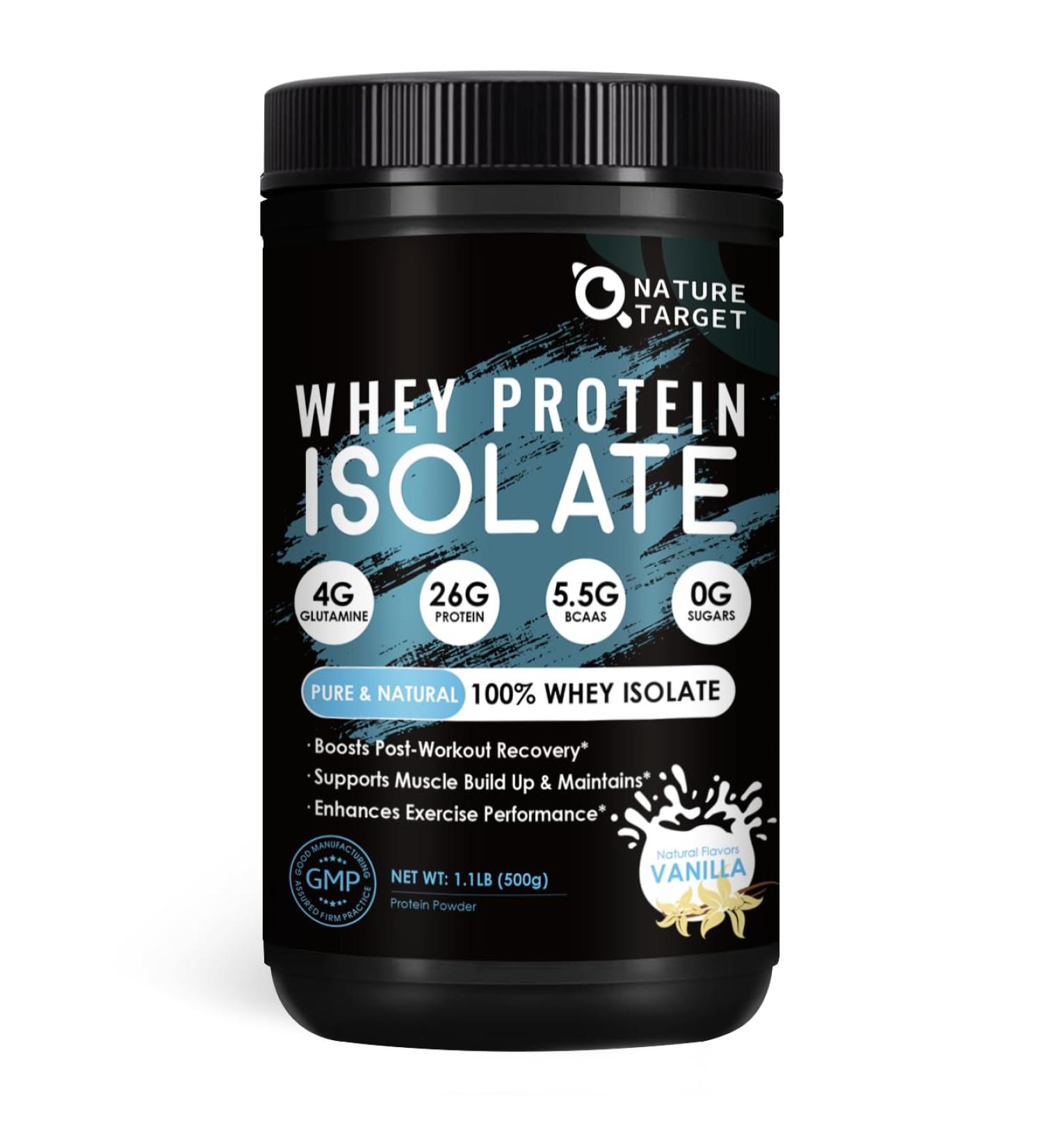 NATURE TARGET Whey Protein Powder - 100% Whey Isolate Protein Powder Vanilla 26G Protein 0 Sugar for Women & Men 1.1LB Natural Vanilla 1.1 Pound (Pack of 1) - Buy Online on GoSupps.com
