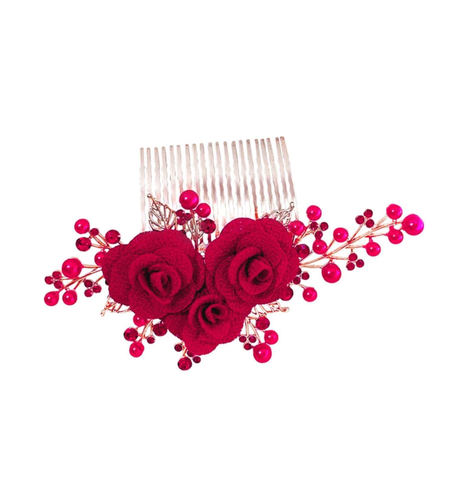 Mikinona Rose Hair Comb Bridal Hair Side Comb Wedding Hair Side Comb Bride Hair Side Comb Wedding Hair Comb Bridesmaid Hair Comb Hair Jewelry Comb Hair Decoration Hair Fork Red Zinc Alloy - Buy Online on GoSupps.com