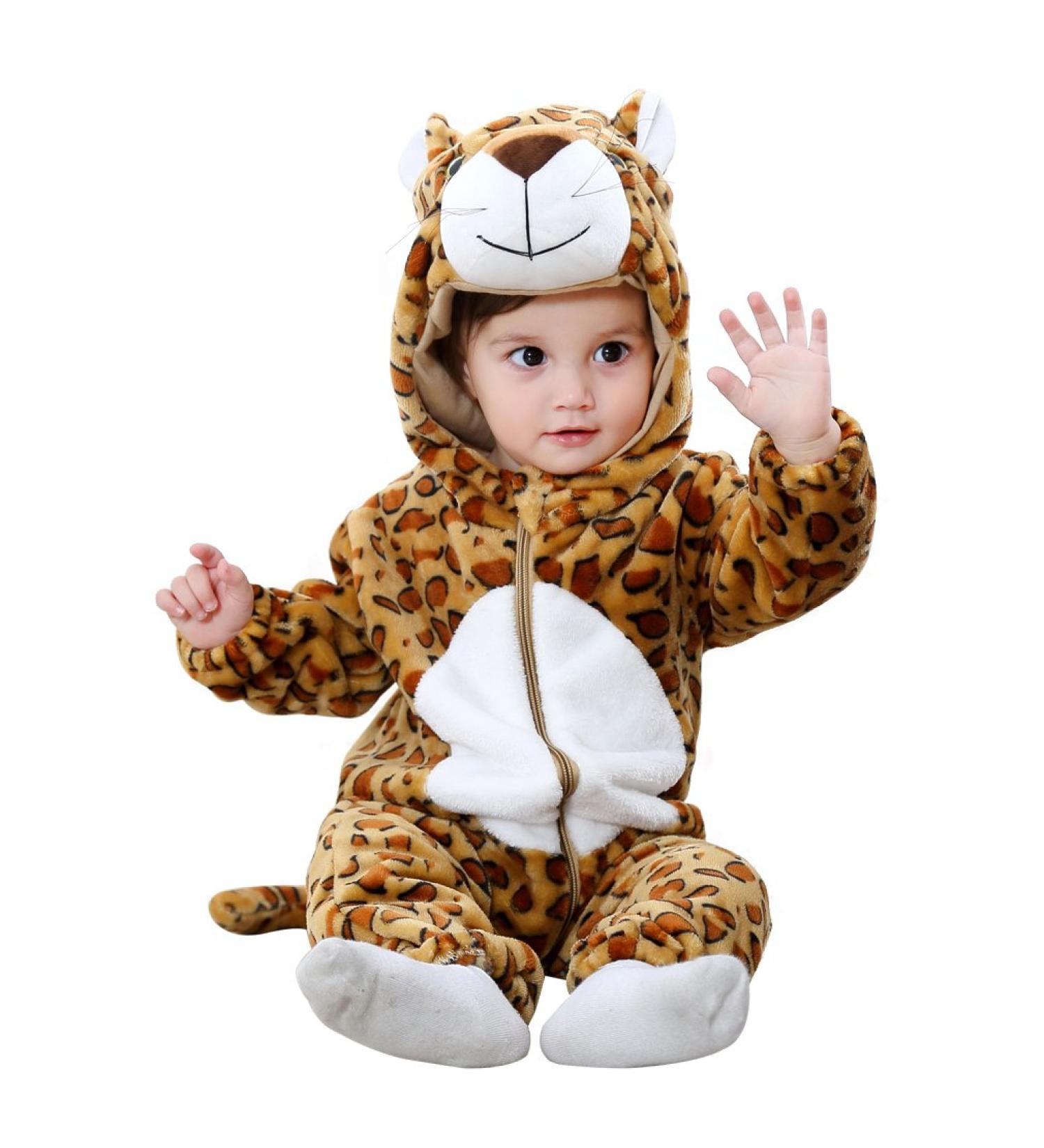 COOKY.D Baby Hooded Rompers | Winter Flannel Jumpsuit Pajamas | 30-36 Months Leopard Print - Buy Online on GoSupps.com