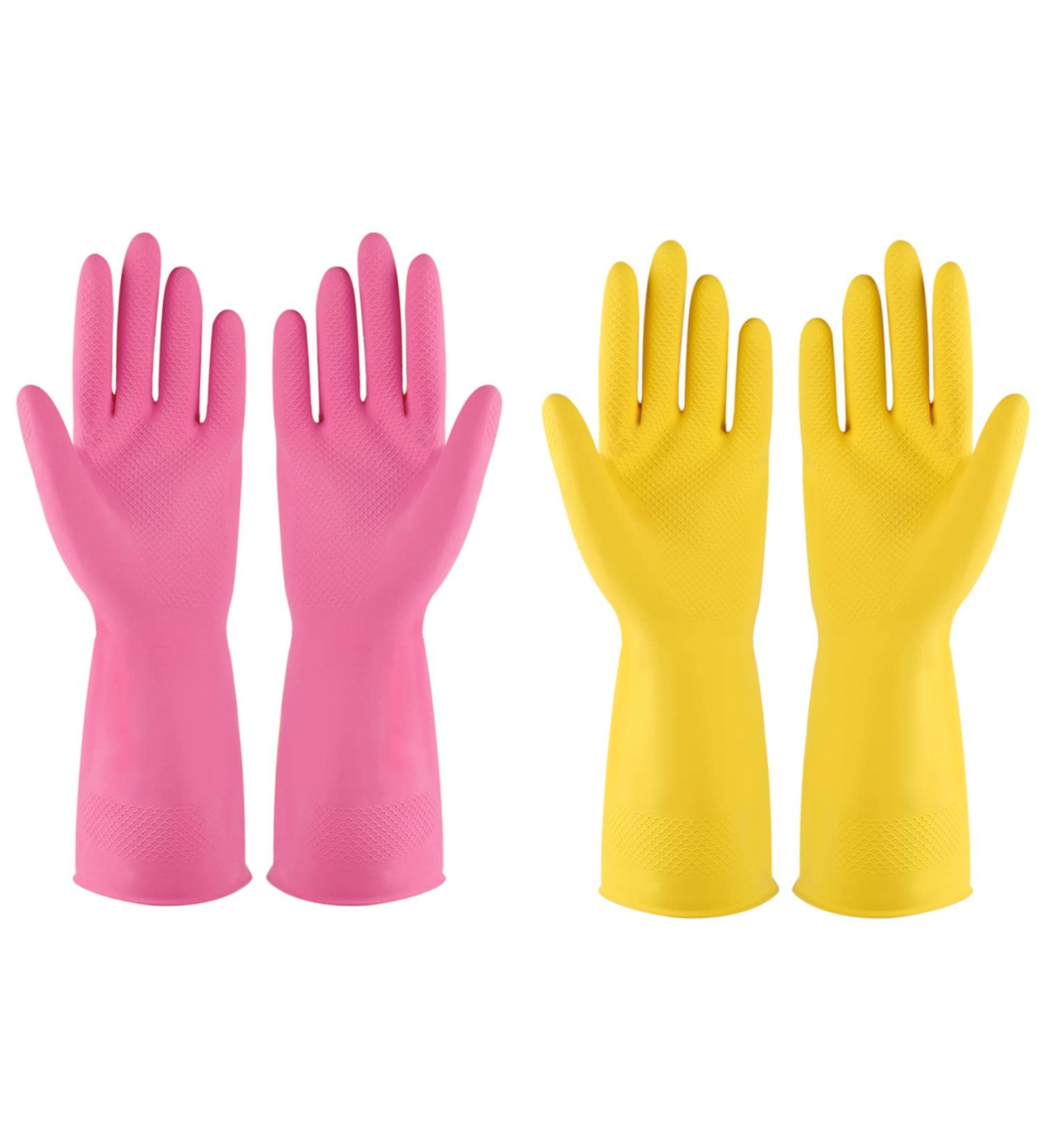 Dishwashing Rubber Gloves - 2 Pairs, Small Size, Pink & Yellow - Reusable Kitchen Cleaning Gloves for Household - Buy Online on GoSupps.com