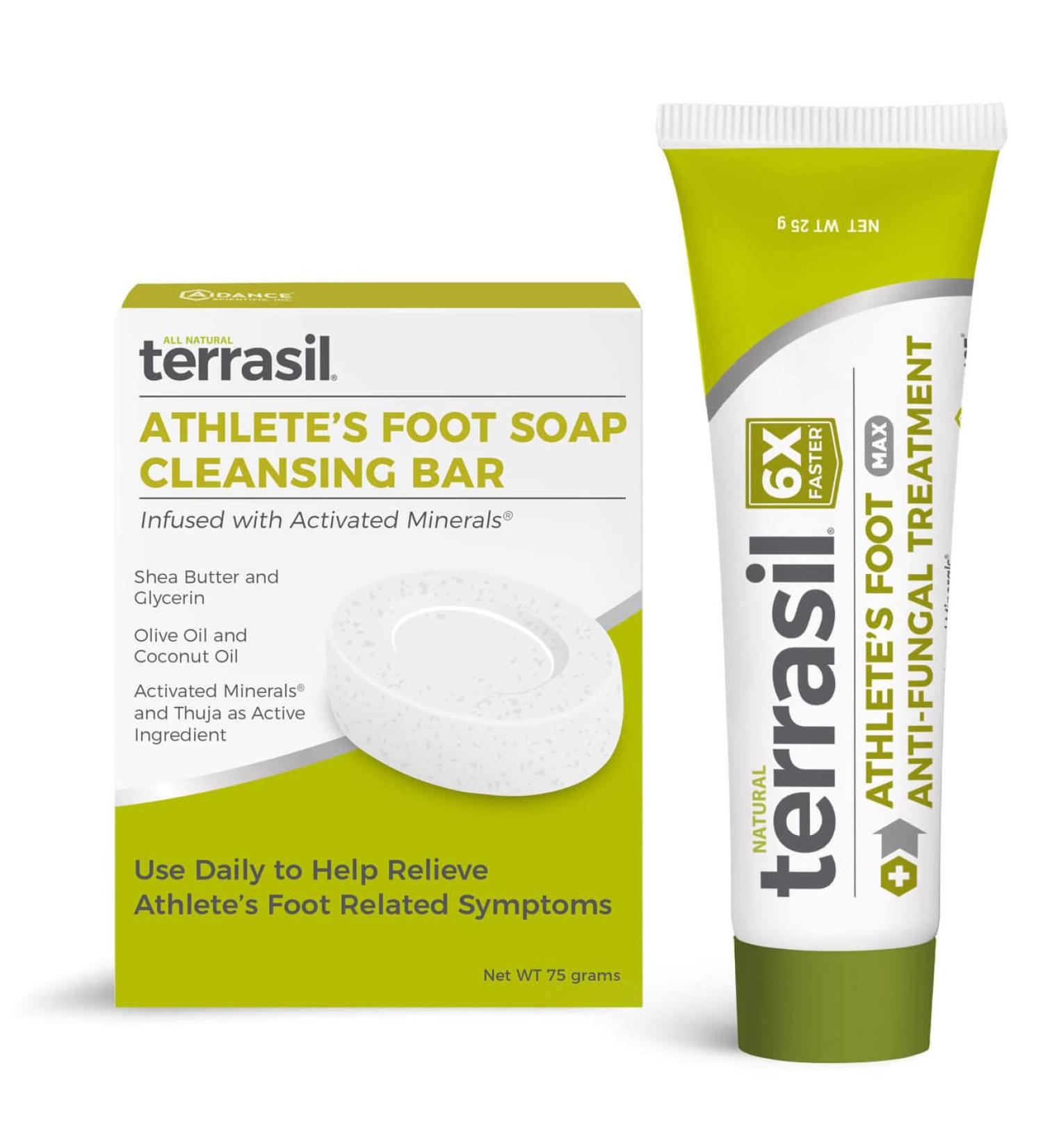 Terrasil Athlete's Foot Treatment Kit - Tea Tree Oil & Clotrimazole Cream & Soap Bar Combo with 6X Fungal Fighting Power - Natural Ingredients - 25gm Tube & 75gm Bar - Buy Online on GoSupps.com