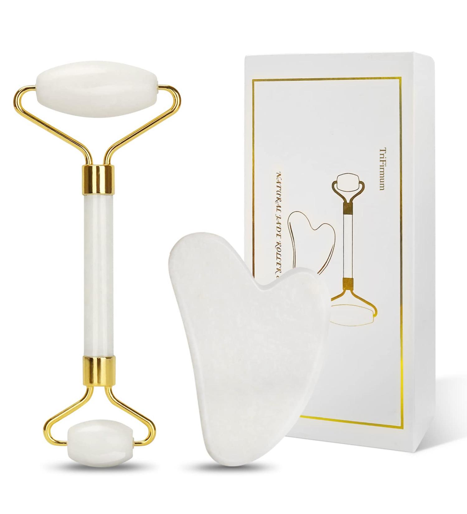 Jade Roller & Gua Sha Face Roller Gua Sha Facial Tool 100% Natural Jade Anti-Aging Face Massager for Face Eyes Neck Body Muscle Relaxing - Buy Online on GoSupps.com