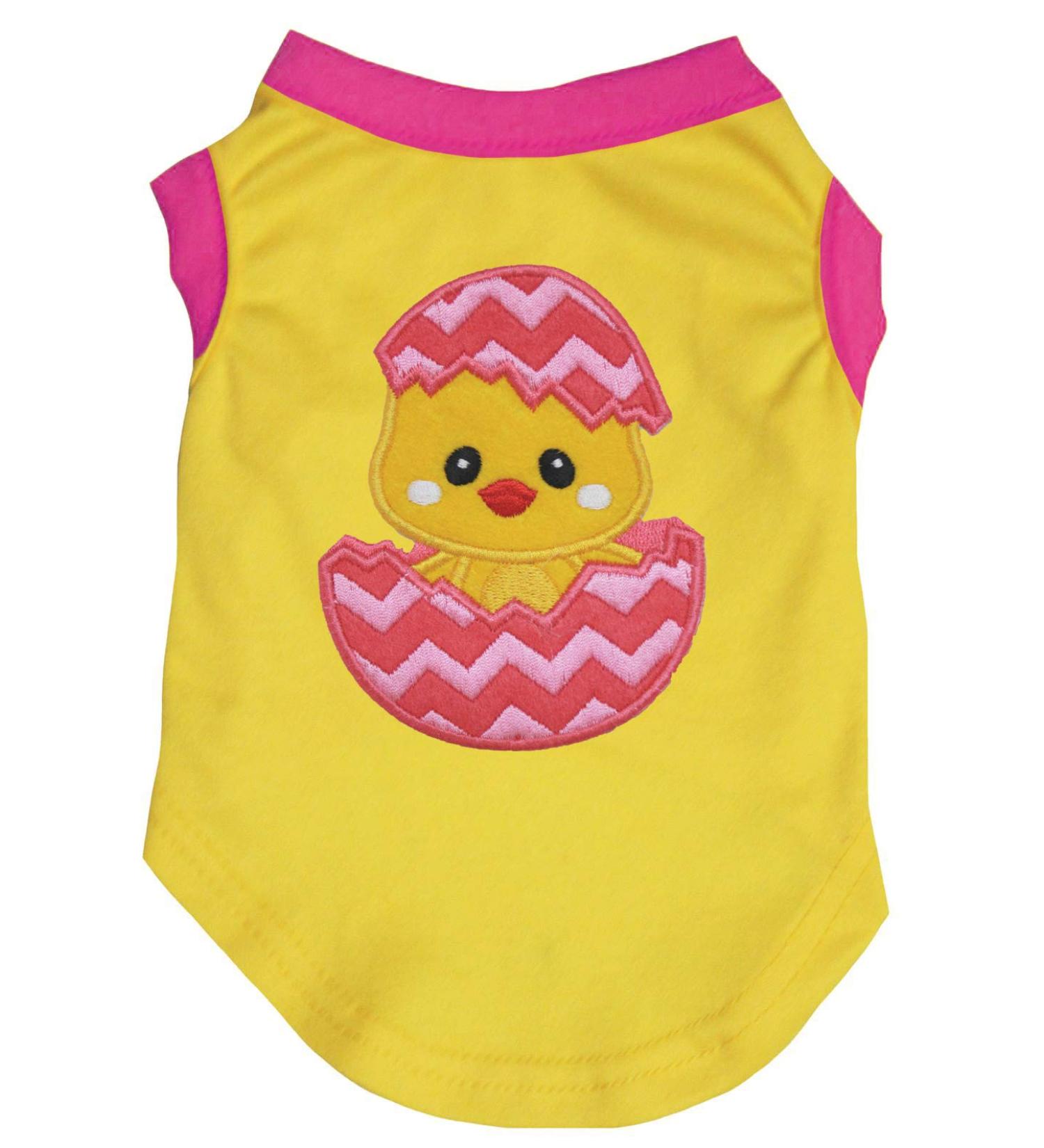Petitebella Chick Egg Puppy Dog Shirt (Yellow/Hot Pink, Medium) Medium Yellow/Hot Pink