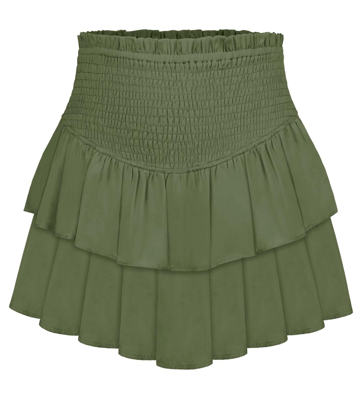 LAEMILIA Womens Floral Print Elastic Waist Skater Skirt - Green | Size M - Buy Online on GoSupps.com