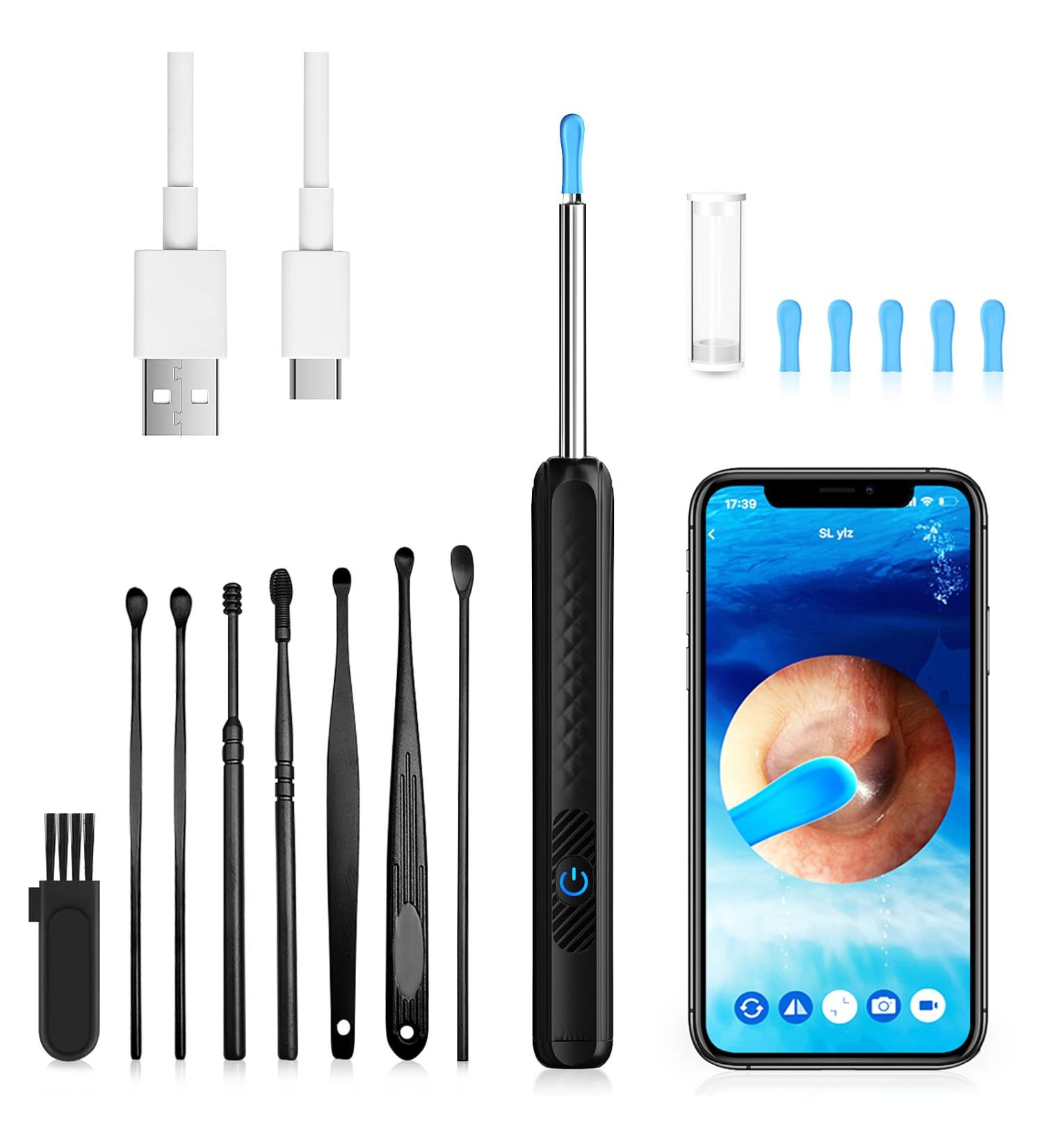 NURSETEK Ear Wax Removal Ear Cleaner with 1080P HD Camera Ear Wax Cleaner with 8pcs Ear Set Ear Wax Removal Tool Camera for iOS and Android (Black) - Buy Online on GoSupps.com