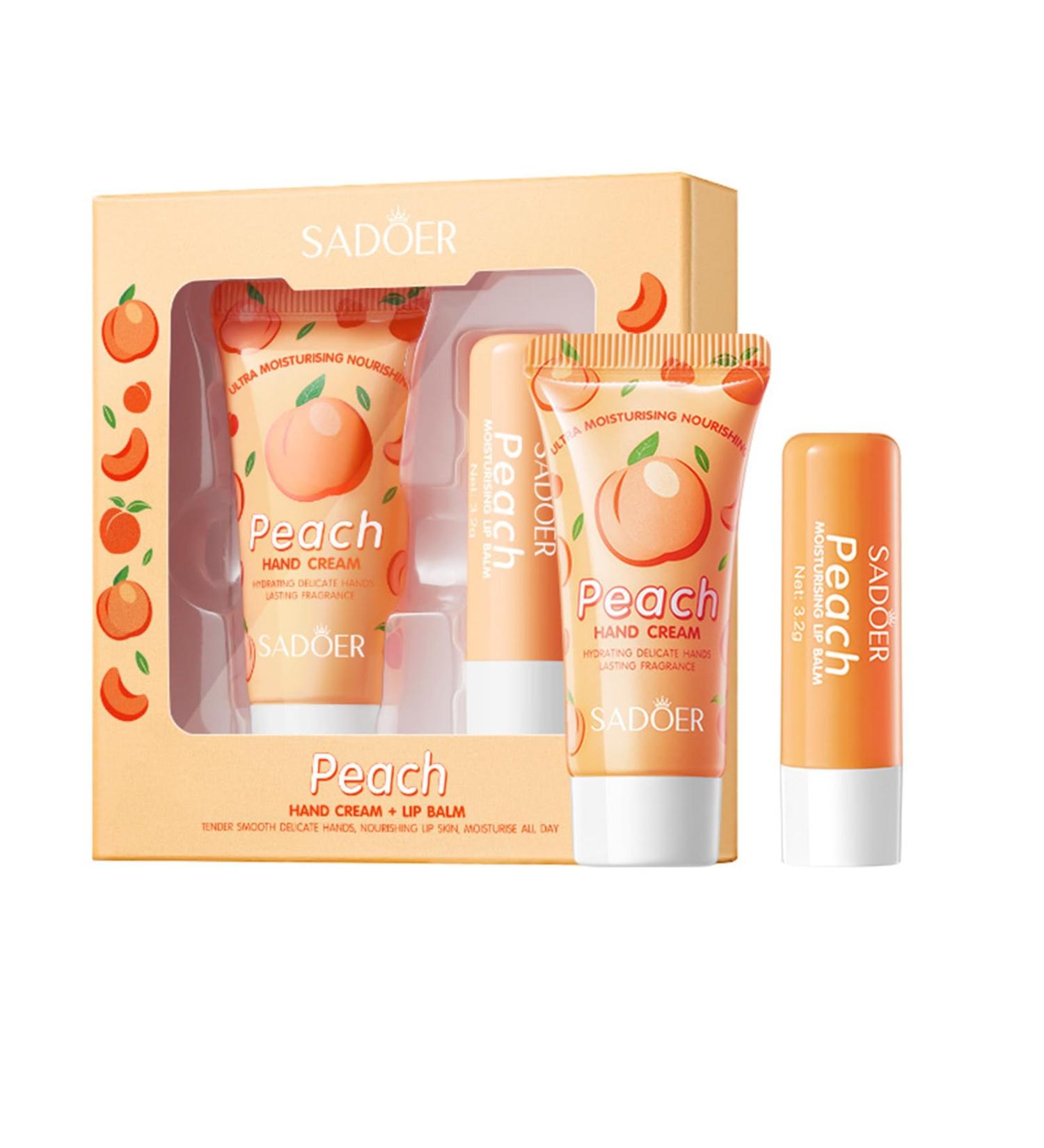 Hand Cream & Lip Balm Set Natural Hand Lotion & Lip Skin Care Peach Scent Daily Moisturizer for Dry Hands Chapped Lips  - Buy Online on GoSupps.com