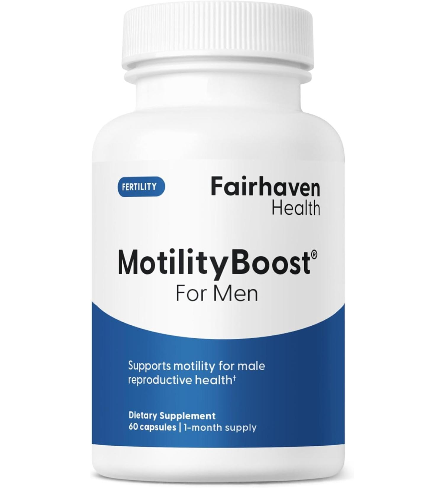 Fairhaven Health MotilityBoost for Men - Prenatal Male Fertility Supplement for Motility Strength - Pre-Conception for Him Includes L-Carnitine, Vitamin B12, B6, CoQ10 and Quercetin - 60 Capsules - Buy Online on GoSupps.com
