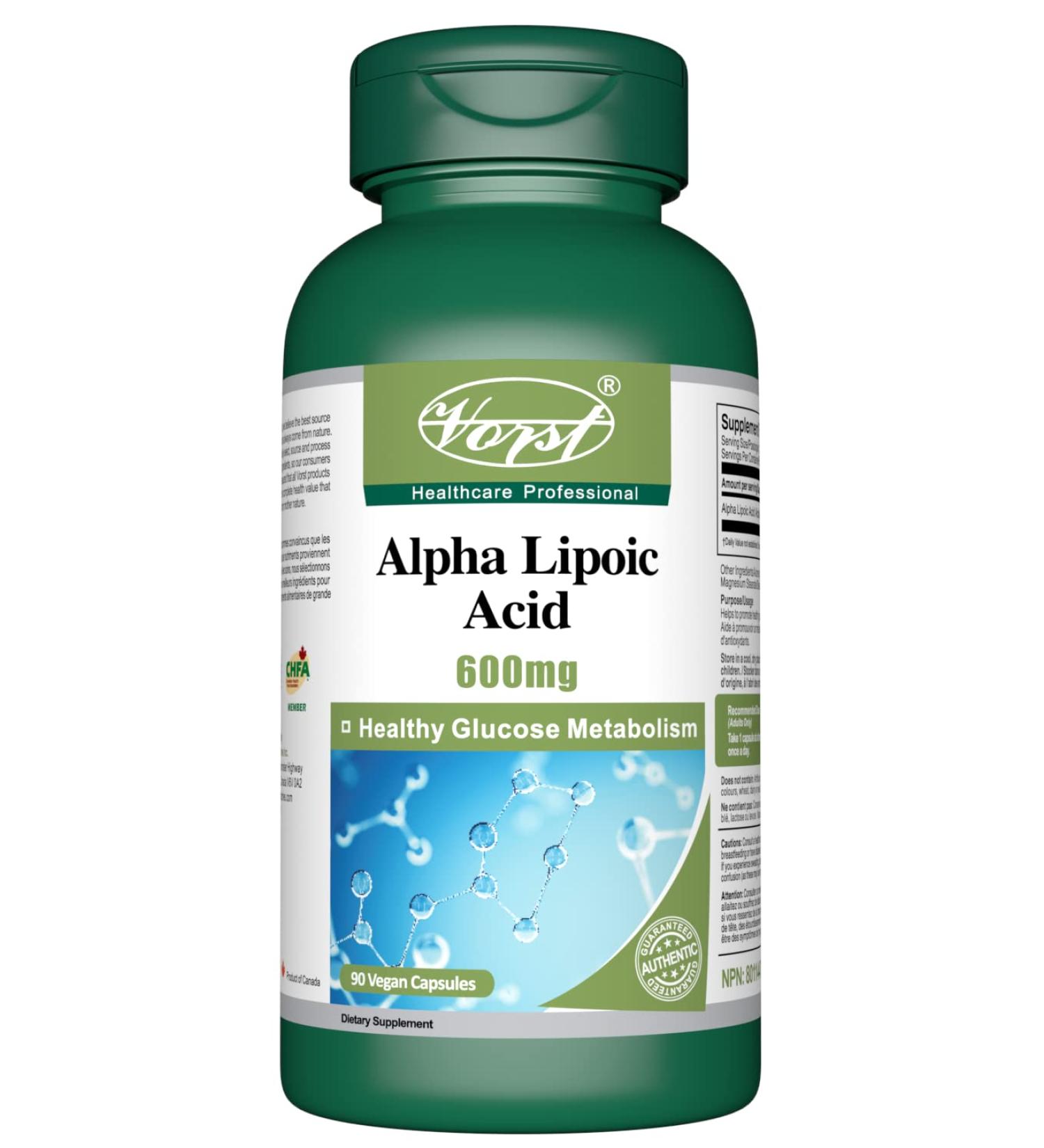 VORST Alpha Lipoic Acid (ALA) 600mg Max Strength 90 Vegan Capsules | Highly Stable DL-ALA Powder Pills | Powerful Antioxidant Supplement | Neuropathy Support | 1 Bottle 90 count (Pack of 1) - Buy Online on GoSupps.com