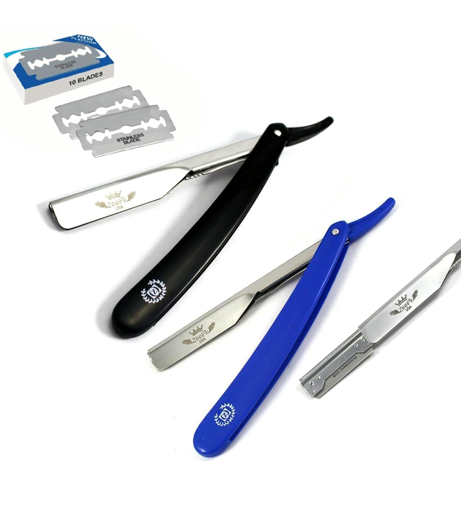 Barber Razor Holder with 10 Disposable Blades - Straight Shaving Knife Set (2 pcs) - Buy Online on GoSupps.com