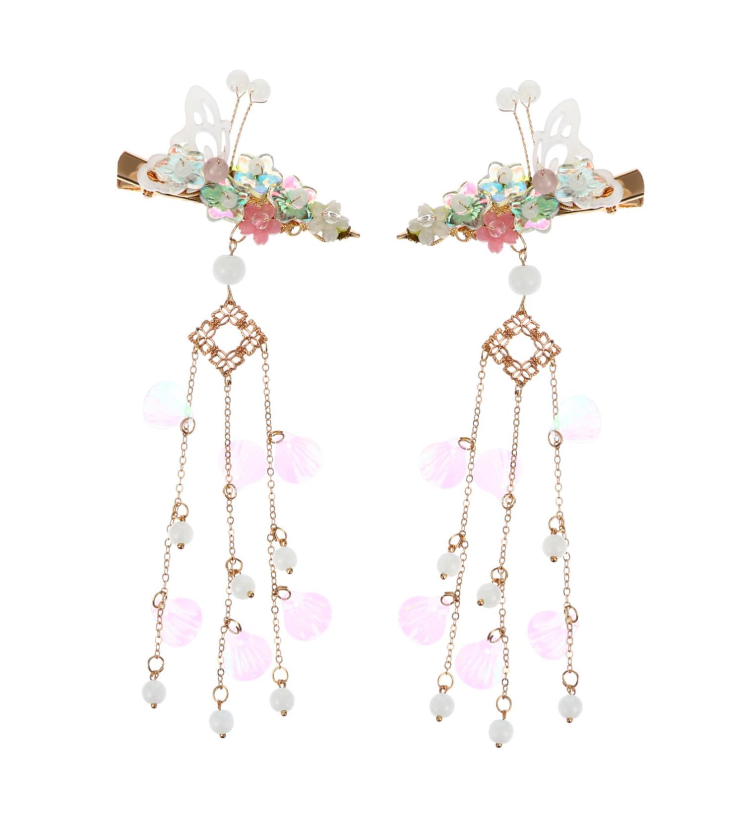 MAGICLULU 2 Pairs Butterfly Hair Clip Womens Hair Accessories Barrettes for Tassel Hair Clips Hair Stick for Lady Chinese Hair Barrettes Tassel Headdress Hairpin Miss Metal Alloy - Buy Online on GoSupps.com