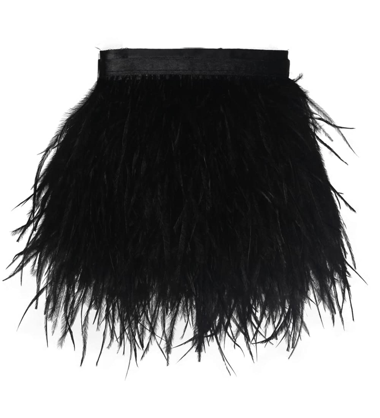 2 Yards Black Ostrich Feathers Fringe Trim Ribbon for Sewing & Crafts - 3-4 inch Width - Buy Online on GoSupps.com