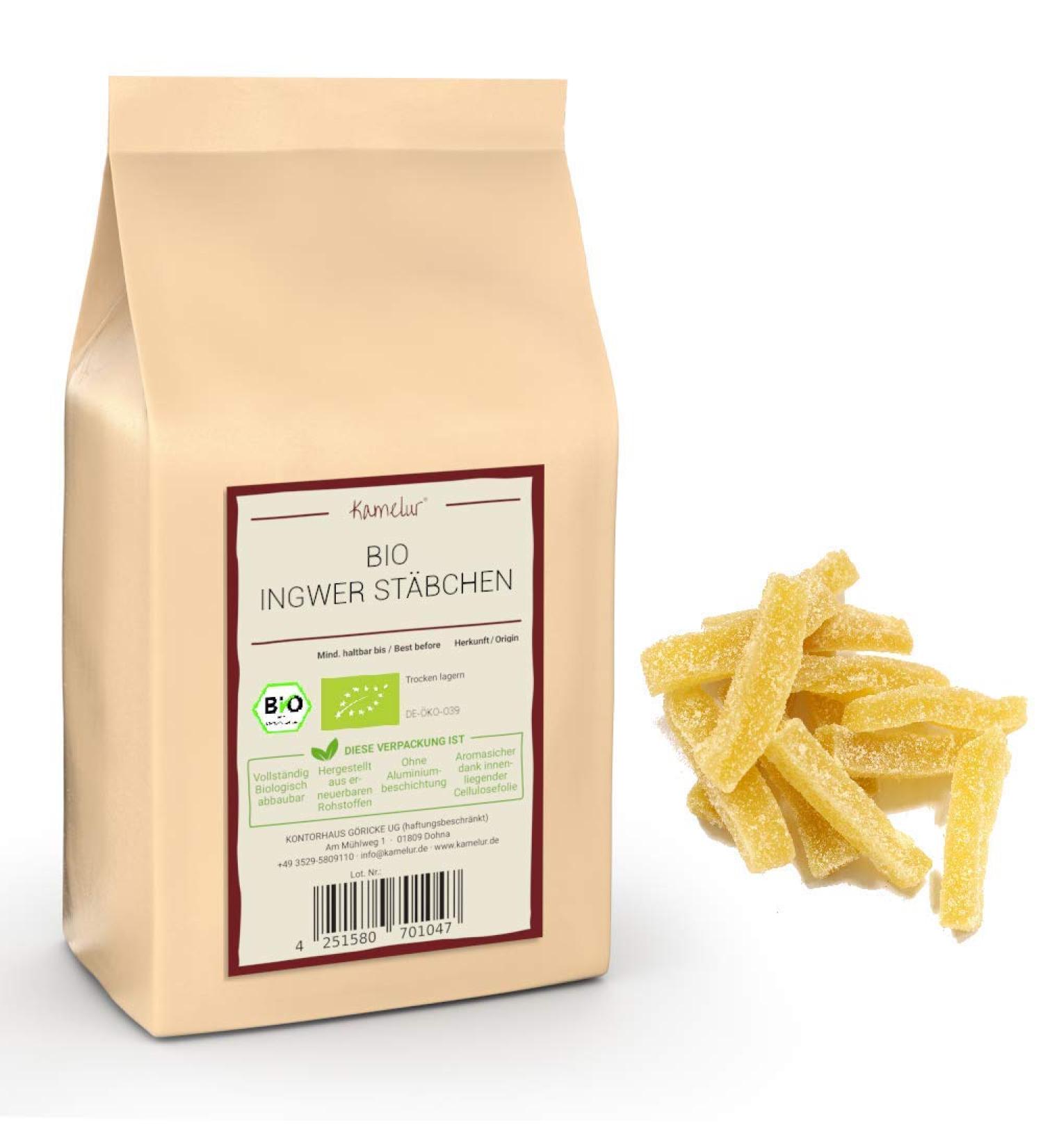 Buy Kamelur 1kg Organic Ginger Candies - Premium Quality Sugared Ginger Chopsticks for Health Benefits | International Shipping Available - Buy Online on GoSupps.com