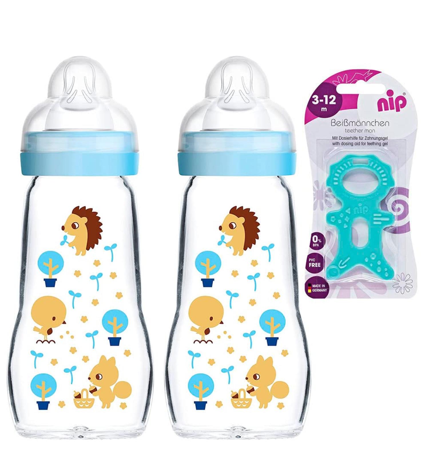 Buy MAM Feel Good Glass Bottle 260ml | Neutral Baby Bottle with Teat Size 1 | 2-Piece Set - International Shipping - Buy Online on GoSupps.com
