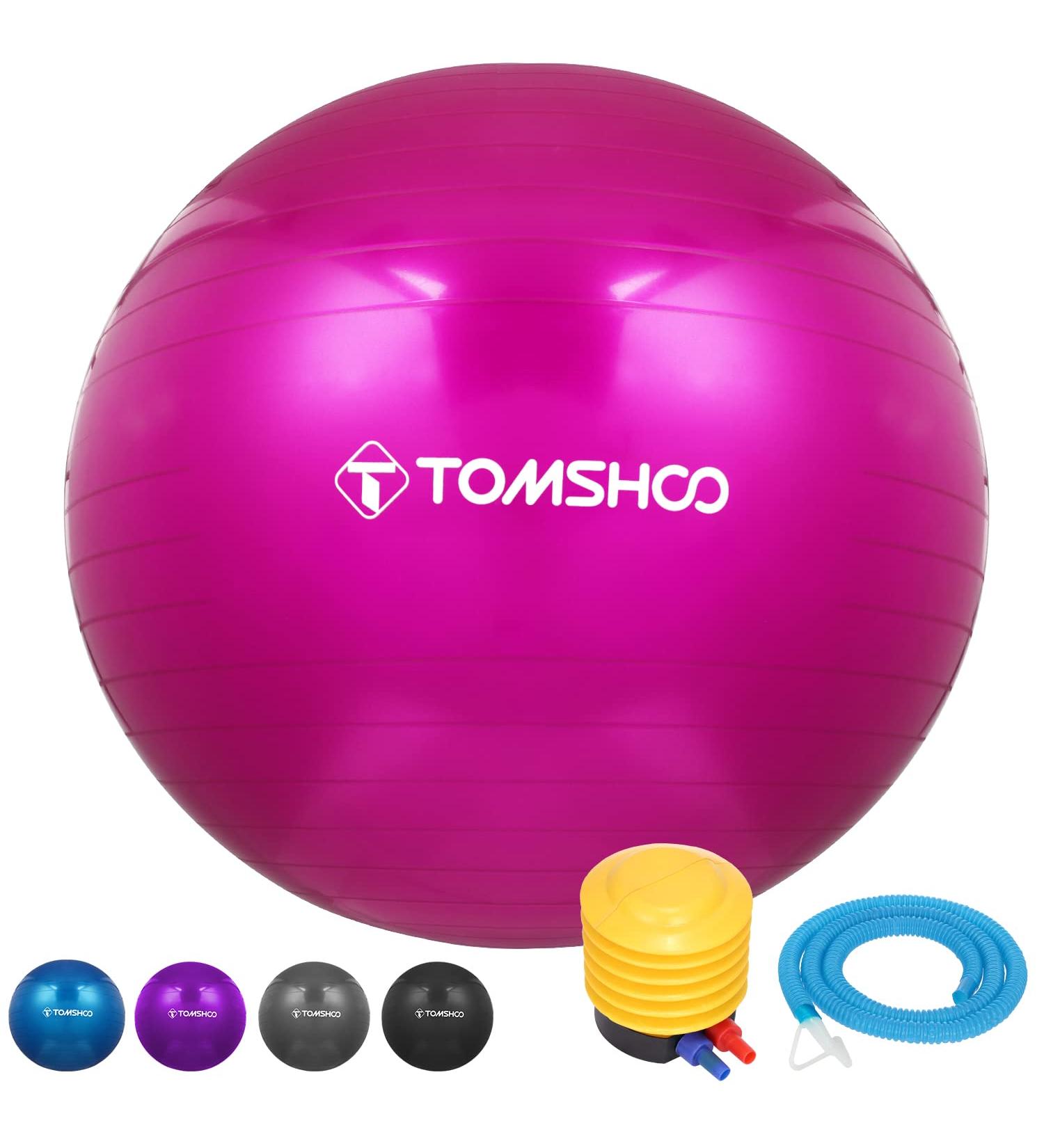 TOMSHOO Anti-Burst Yoga Ball 55CM Pink with Air Pump - Stability Balance Ball for Pilates, Barre, Physical Fitness Exercise - Buy Online on GoSupps.com
