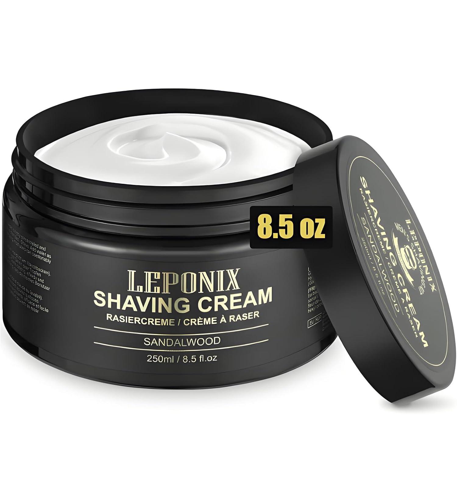 LEPONIX Shaving Cream Luxury Large Size Shaving Cream for men Rich Lather for a Protective Smooth & Moisturizing Shave Experience Sandalwood Scent - 8.5 Oz - Buy Online on GoSupps.com