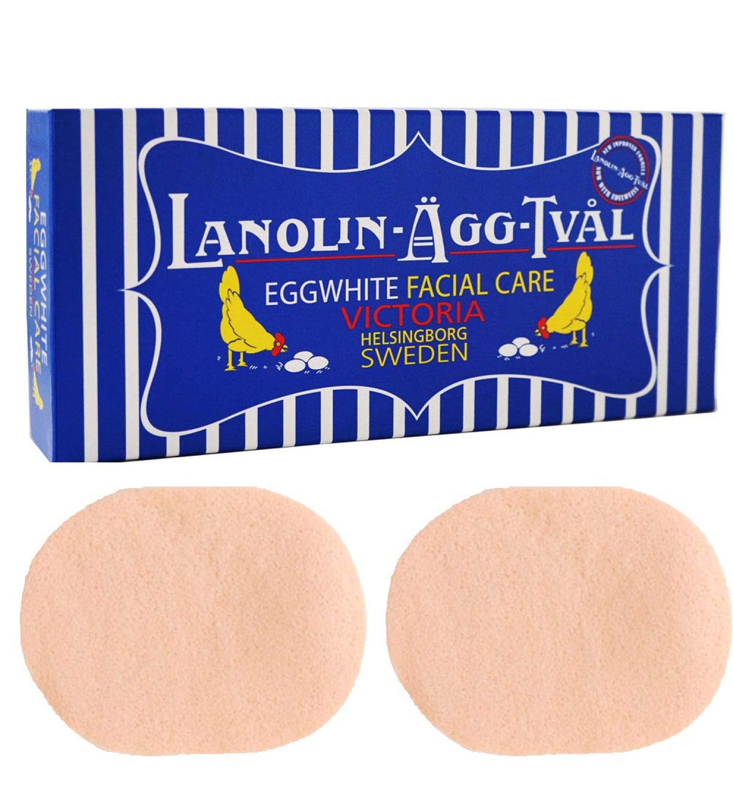 Victoria Swedish Facial Soap Lanolin-Agg-Tval 50g x 6 + Cleansing Sponge - Dry Skin/All Skin Type - Buy Online on GoSupps.com