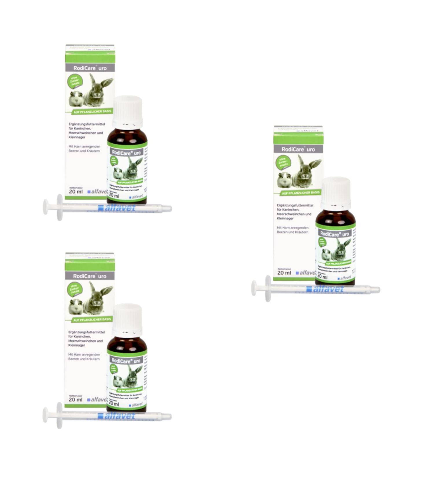 Alvafet Rodicare Uro 3 -pack supplementary feed for reducing urinary stone formation for rabbits guinea pigs and small rodents 3 x 20ml dosing syringe